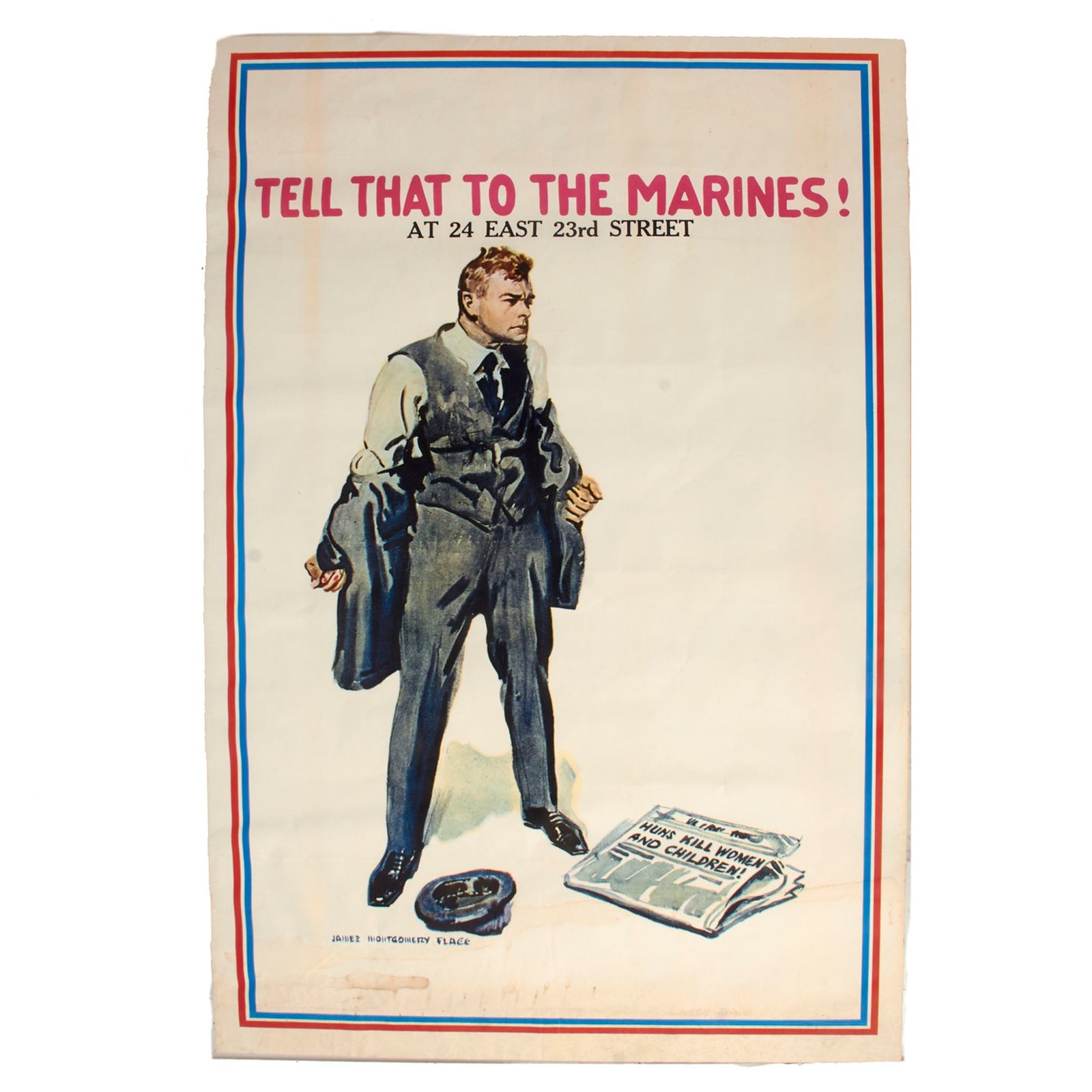 Buy Original U.S. WWI Marine Corps “Tell That to the Marines!” Recruitment Poster with New York City Address - Extremely Scarce - 23 x 35” | Original Firearms Antique For Sale