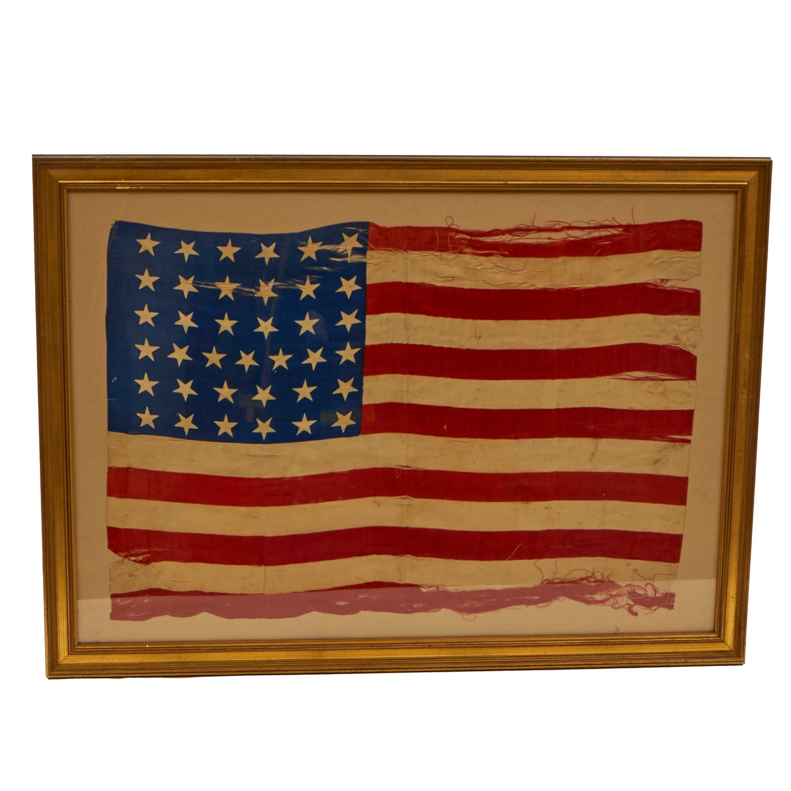 Buy Original U.S. Reconstruction Era Framed 37-Star (1867-1877) Silk United States National Flag - 21¼ x 29¼” | Original Firearms Antique For Sale