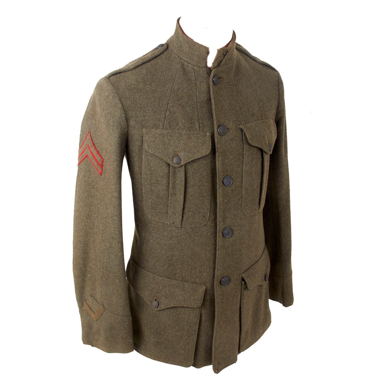 Original U.S. WWI USMC P1917 Forest Green Uniform Jacket with Wound Chevron - Corporal
