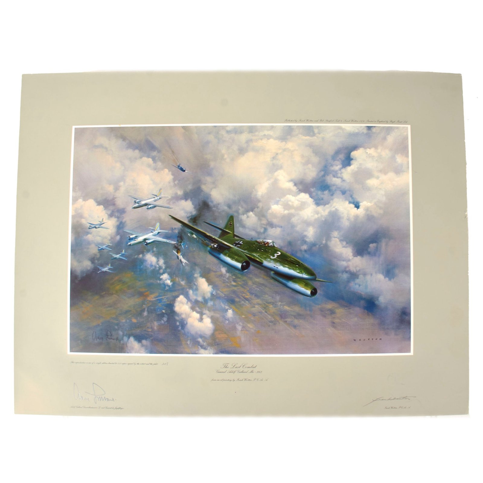 Original Signed Limited Edition Print: “The Last Combat” by Frank Wootton Signed by Adolf Galland with Certificate of Authenticity - 203/850 - 21½ x 28¼”