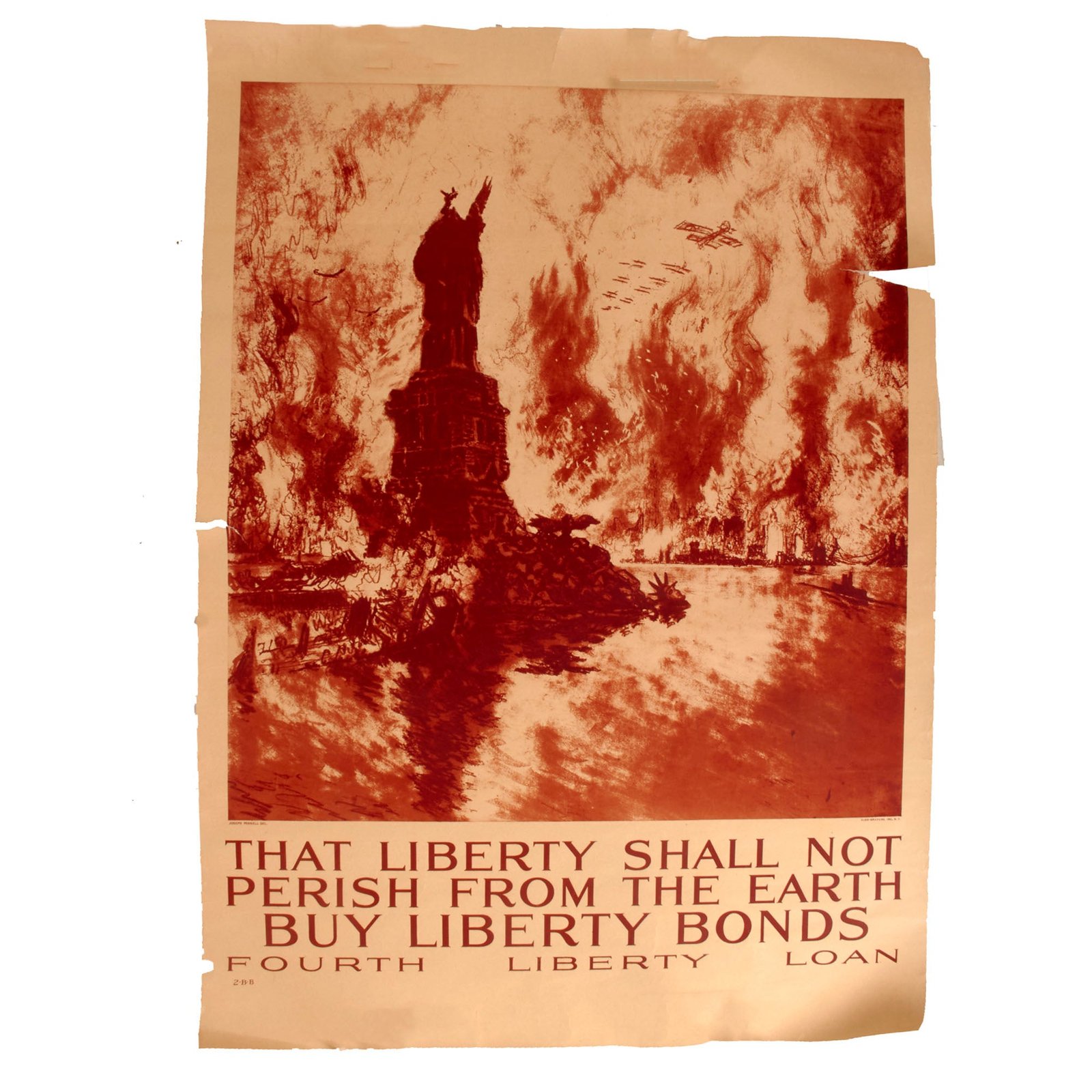 Buy Original U.S. WWI Fourth Liberty Loan Poster - “That Liberty Shall Not Perish From the Earth” Annihilation of NYC - 22¼ x 33” | Original Firearms Antique For Sale
