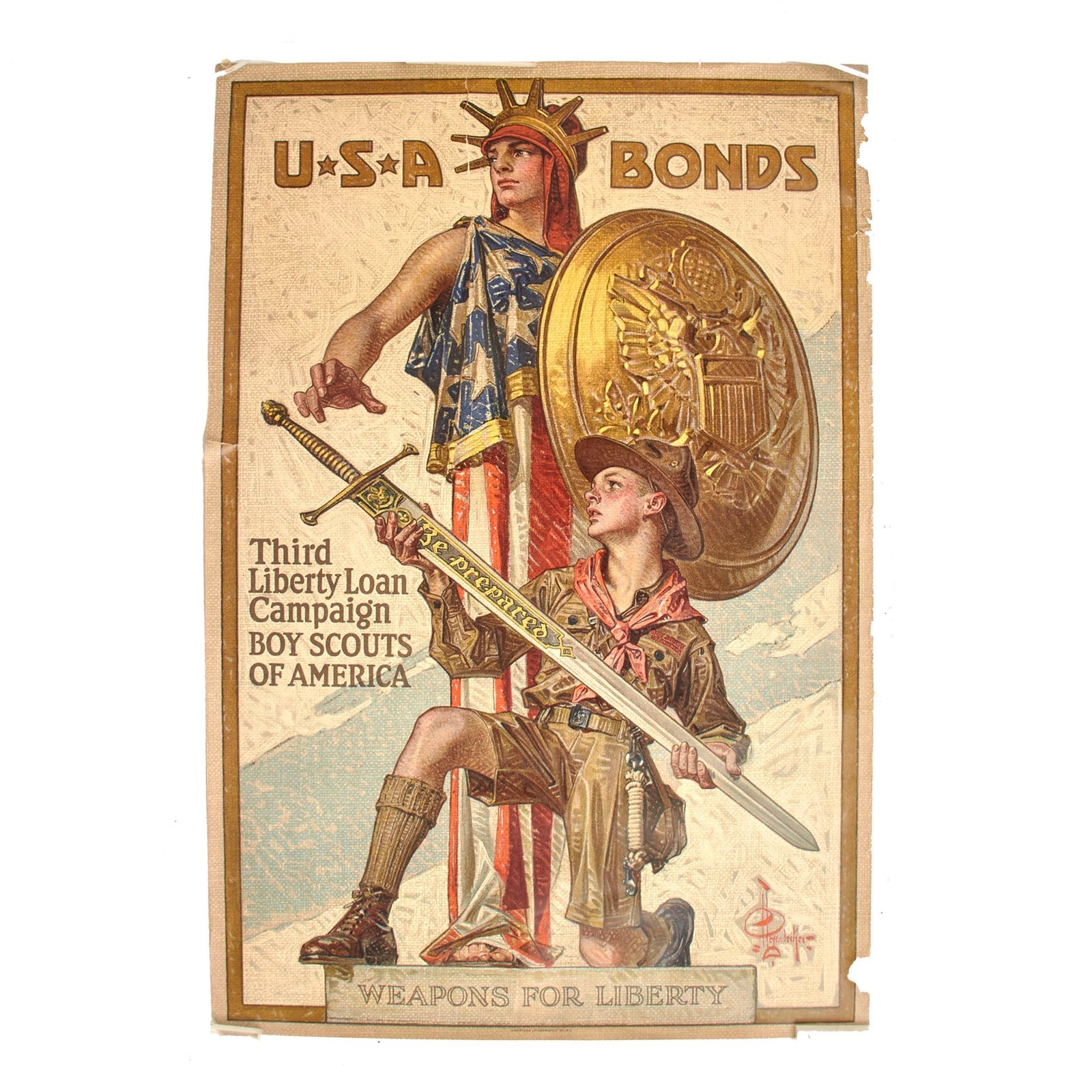 Buy Original U.S. WWI “Weapons for Liberty” Boy Scouts of America Propaganda Poster - Third Liberty Loan Campaign - 20 x 30” | Original Firearms Antique For Sale