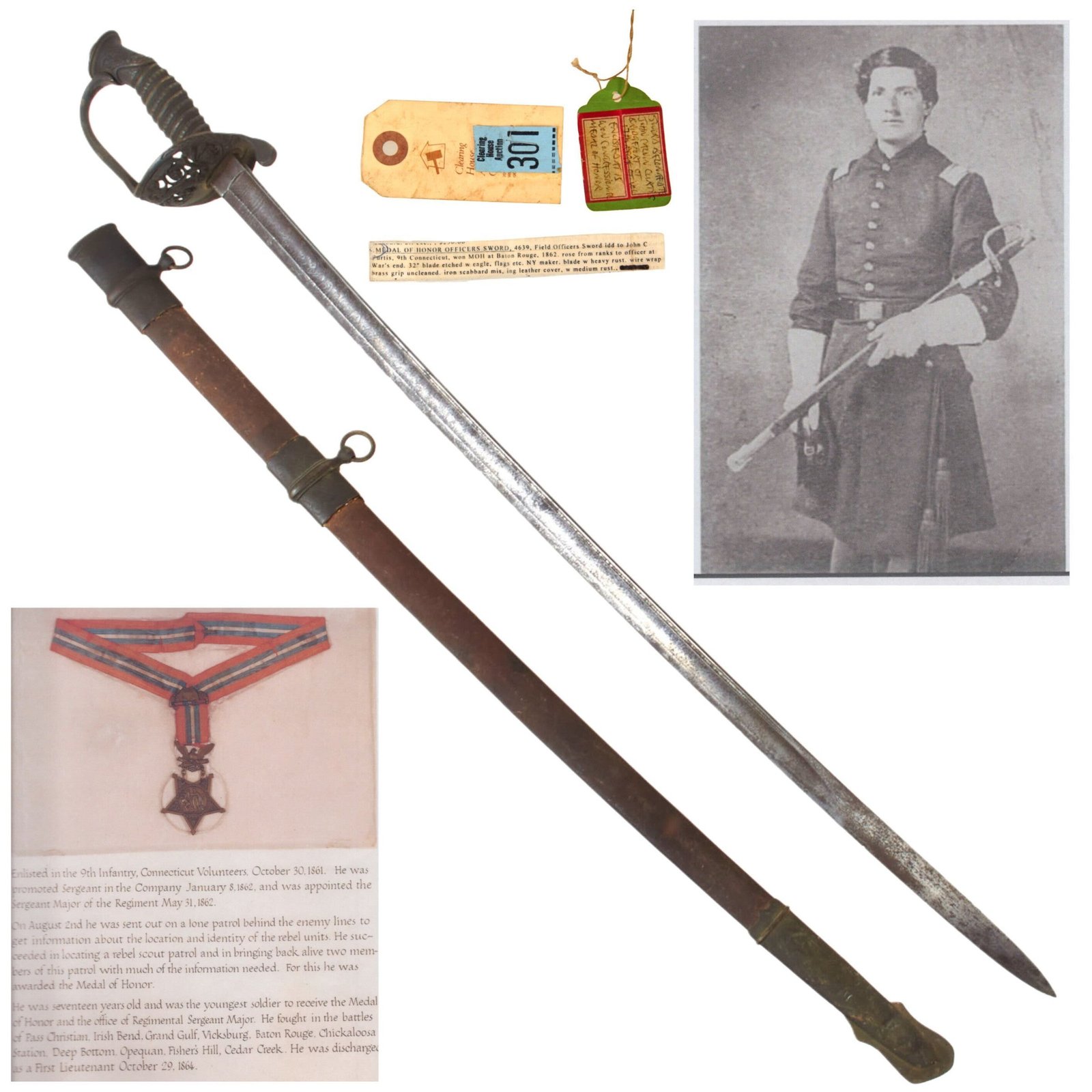 Buy Original U.S. Civil War MOH-Recipient John C. Curtis Attributed M1850 Army Staff & Field Officer Sword by Wilhelm Clauberg of Solingen & Retailed by Virgil Price of New York with Iron Scabbard & 200+ Pages of Research | Original Firearms Antique For Sale