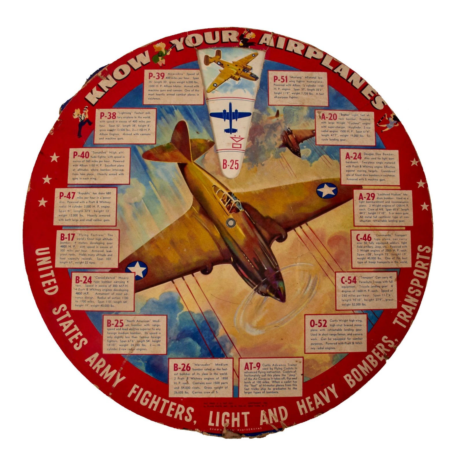 Buy Original U.S. WWII Homefront “Know Your Airplanes” Plane-O-Graph Recognition Board with Squadrons on Back | Original Firearms Antique For Sale
