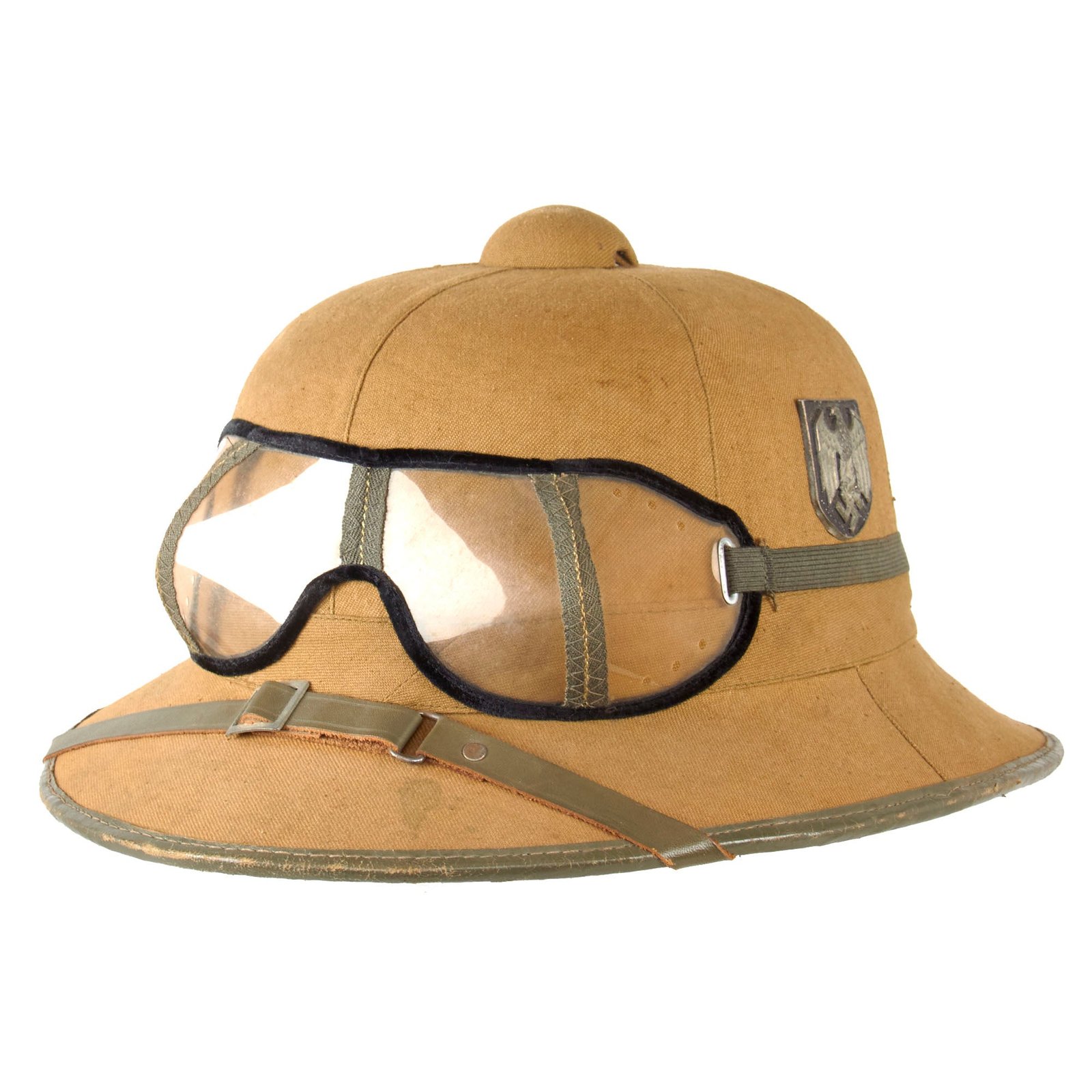 Original German WWII First Model DAK Afrikakorps Sun Helmet with Eye Shields - Size 58