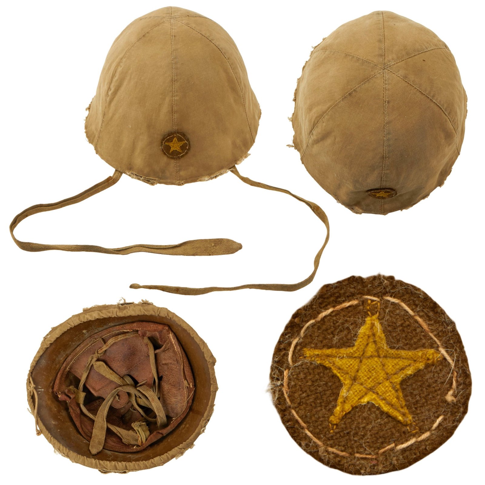 Buy Original Japanese WWII Type 90 Army Helmet with Complete Liner and Period-Applied Helmet Cover - Incredibly Scarce | Original Firearms Antique For Sale