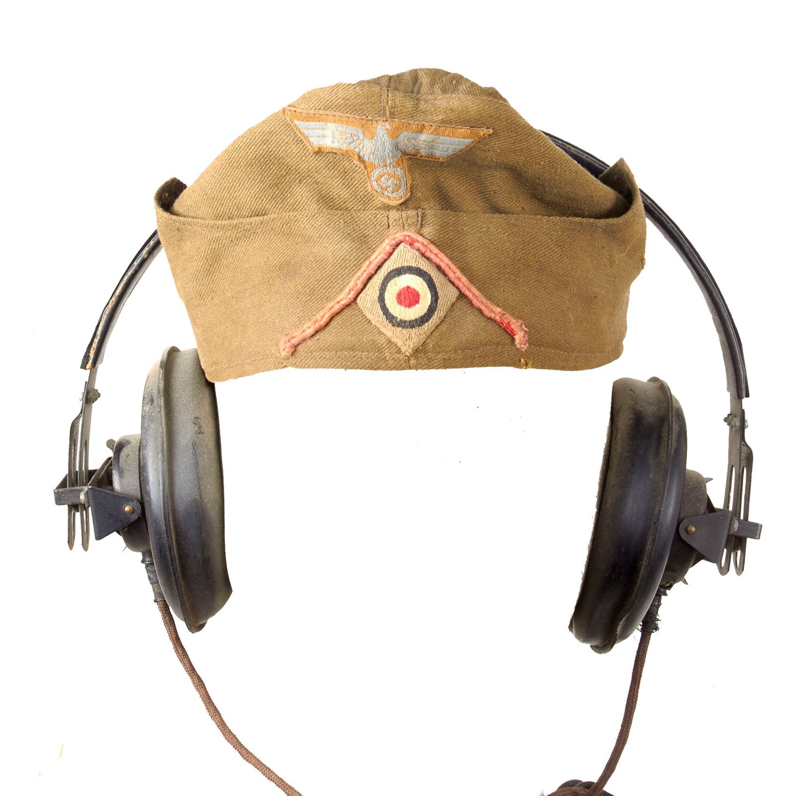 Buy Original German WWII DAK Afrikakorps Panzer EM-NCO M38 Overseas Cap Size 54cm with Armored Vehicle Model B Headset | Original Firearms Antique For Sale