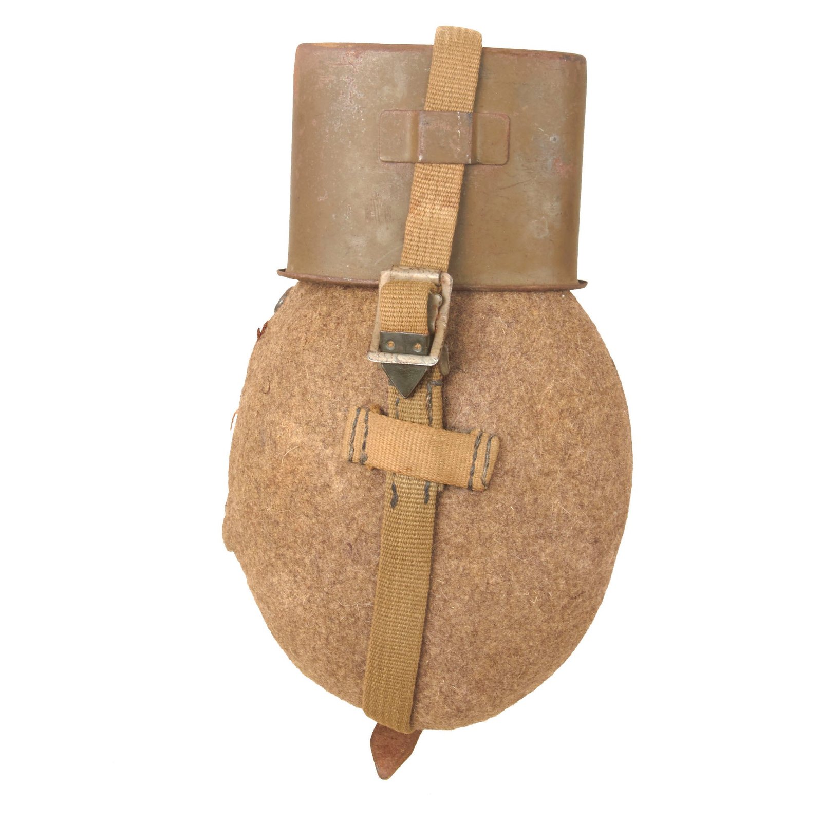 Buy Original German WWII Aluminum M31 Canteen with Tropical Canvas Harness & Aluminum Cup by Carl Feldhaus Aluminium-und Metallwerke - Matched and Dated 1942 & 1943 | Original Firearms Antique For Sale