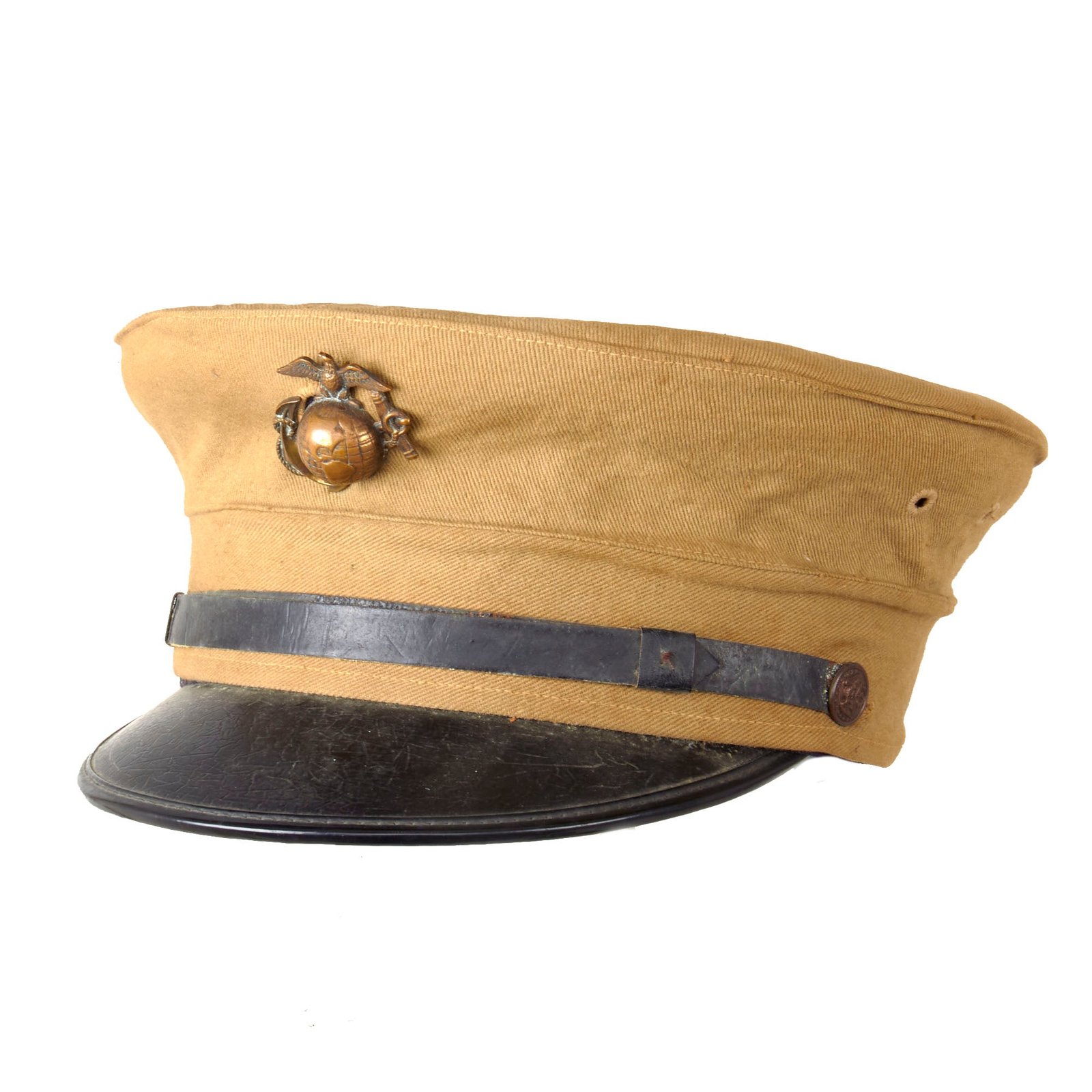 Buy Original WWI U.S. Marine Corps M1917 Private Purchase Dress Blue Enlisted Bell Crown Visor Cap with Period-Applied Canvas Cover - Very Rare | Original Firearms Antique For Sale