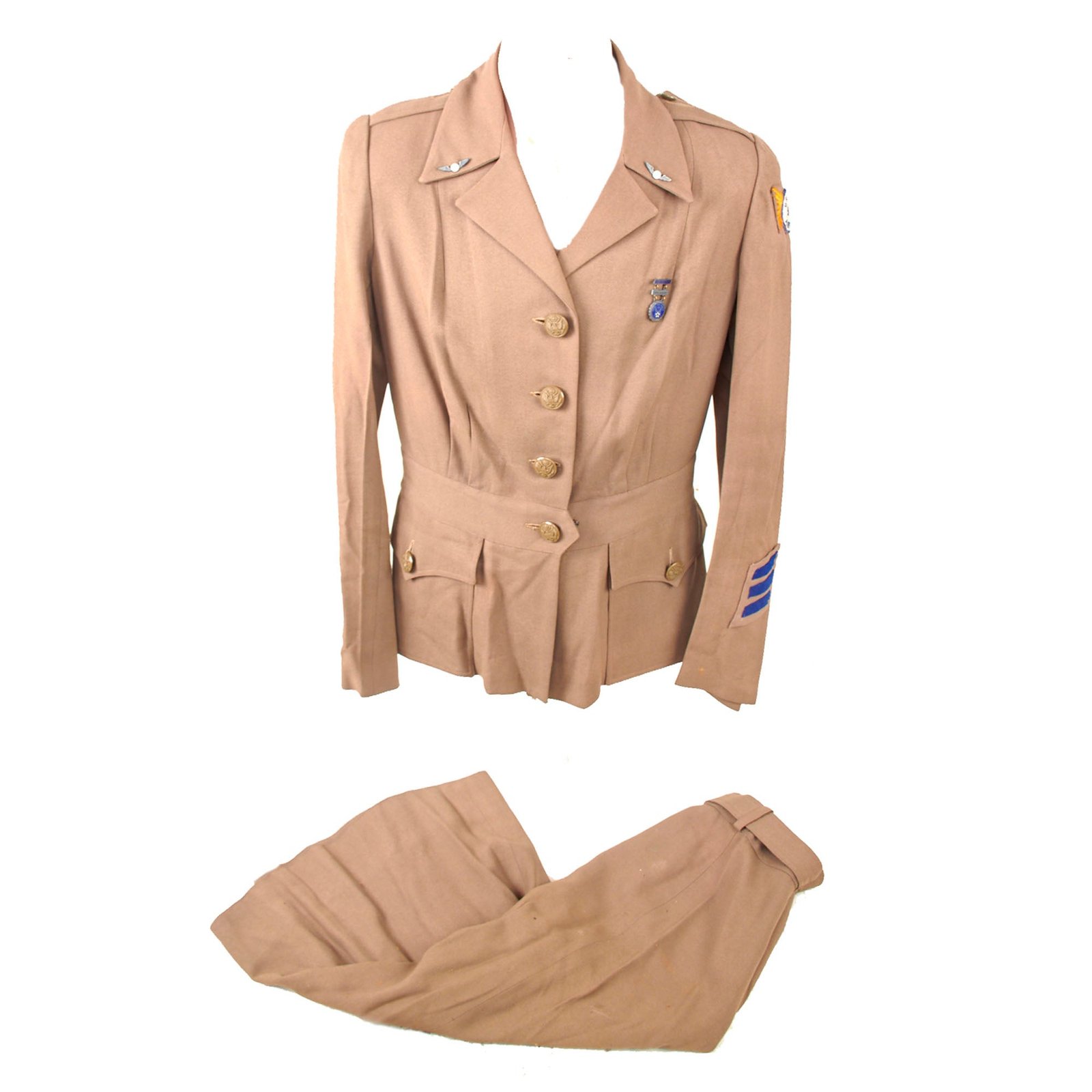Original U.S. WWII AAF Named Female AWS Aircraft Warning Service Uniform Jacket & Skirt with 2000 Hour Merit Medal and Certificate of Honorable Service - Georgianna Bergan - Rare