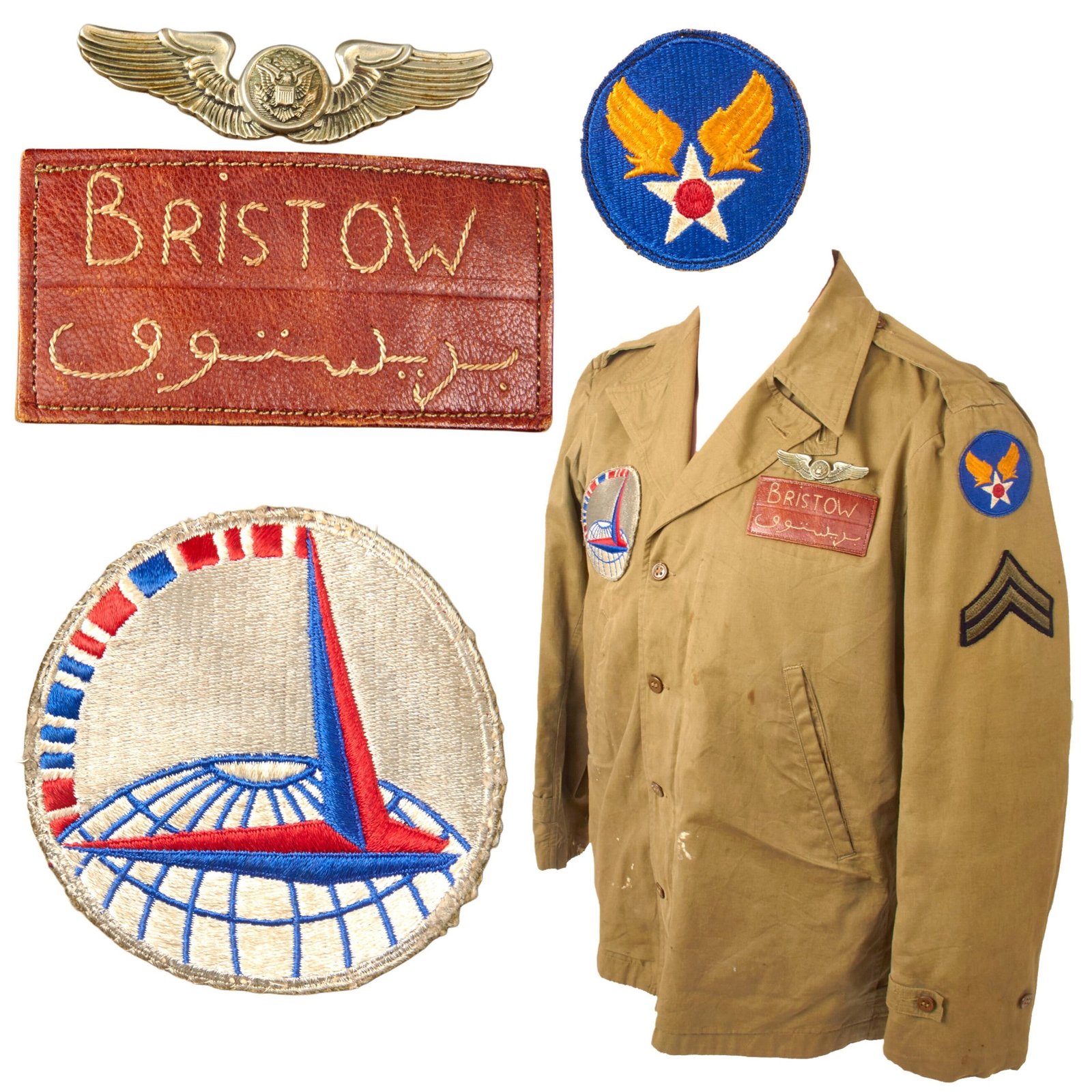 Buy Original U.S. WWII Air Transport Command Multi-Patched M1941 Field Jacket with Nametag in English & Arabic - Period-Applied Insignia | Original Firearms Antique For Sale