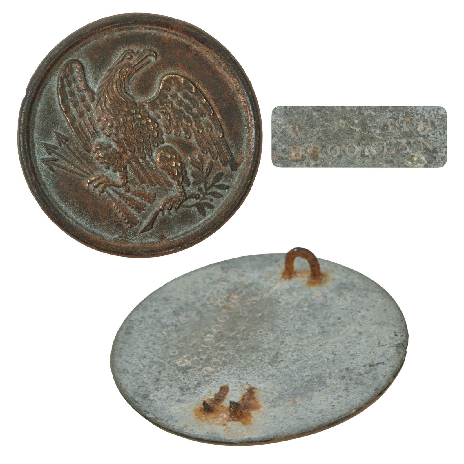 Original U.S. Civil War Cartridge Box Sling Eagle Breast Plate by W.H. Smith of Brooklyn