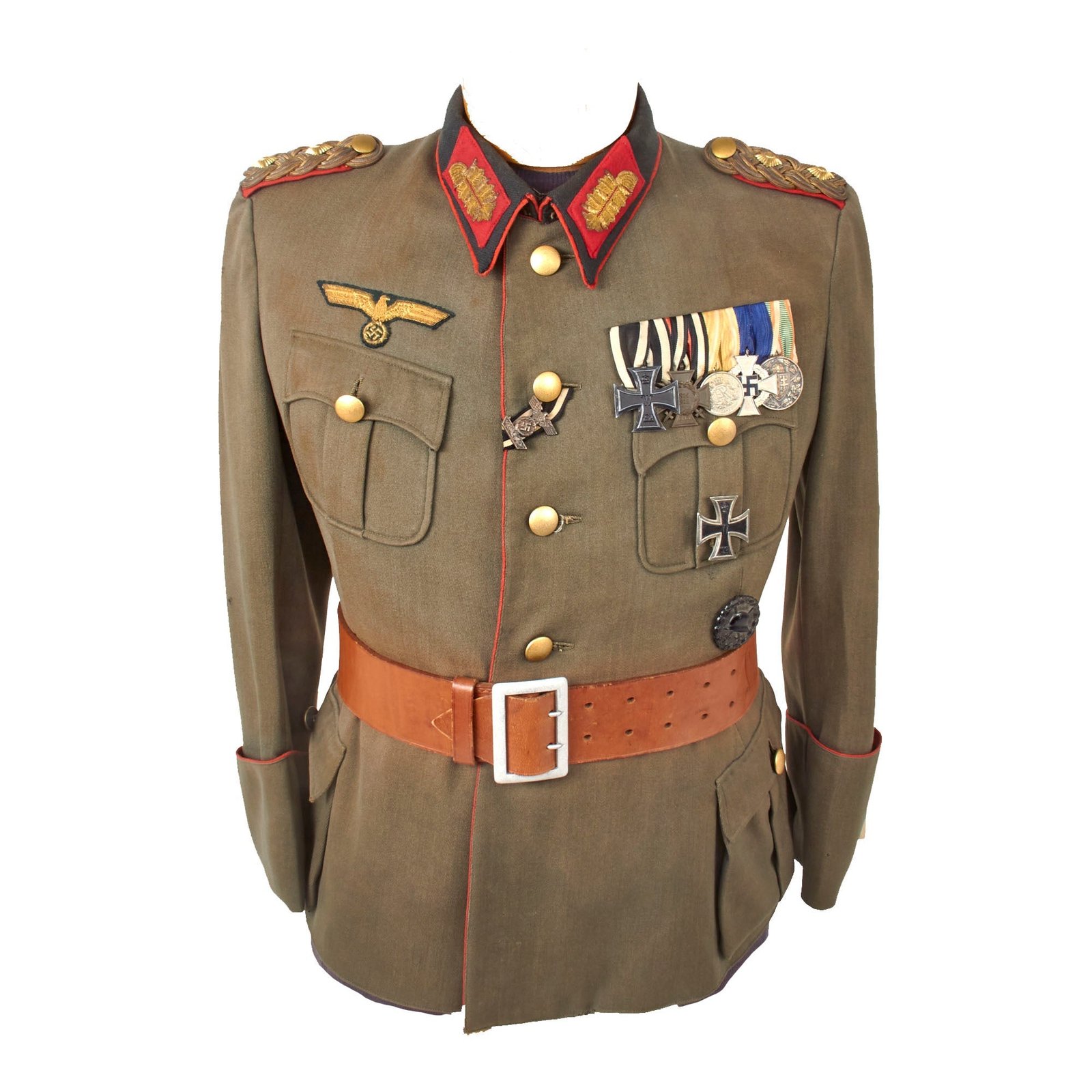 Buy Original German WWII General of the Branch M36 Uniform Tunic with WWI-WWII Medal Bar and Officer Belt | Original Firearms Antique For Sale