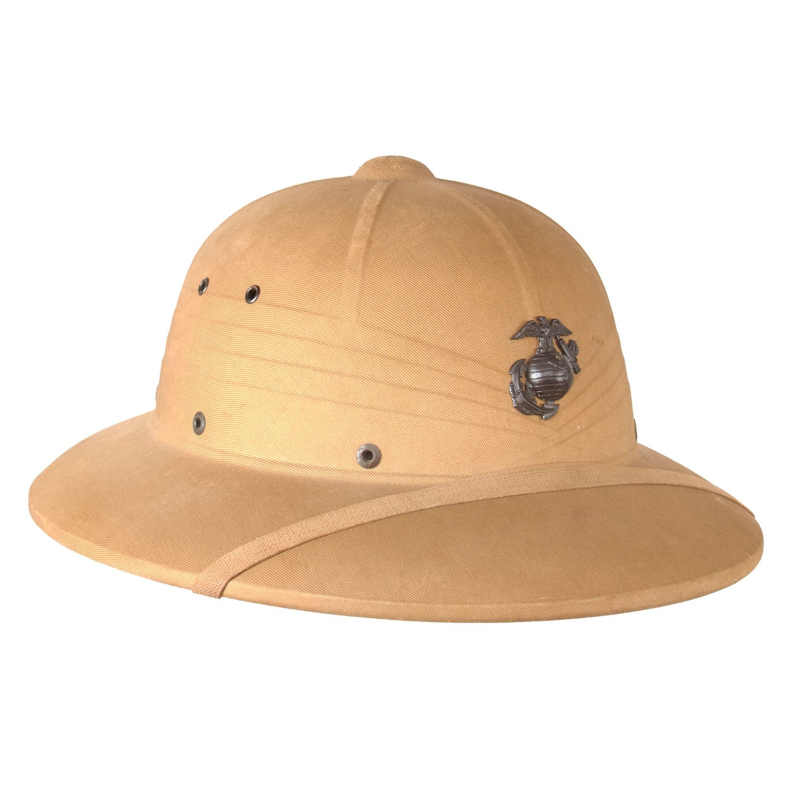 Buy Original U.S. WWII-Era US Marine Corps Issue M-1940 Pressed Fiber Sun Helmet by Hawley with Scarce Bakelite EGA Device & Khaki Chinstrap - 1943 Dated | Original Firearms Antique For Sale