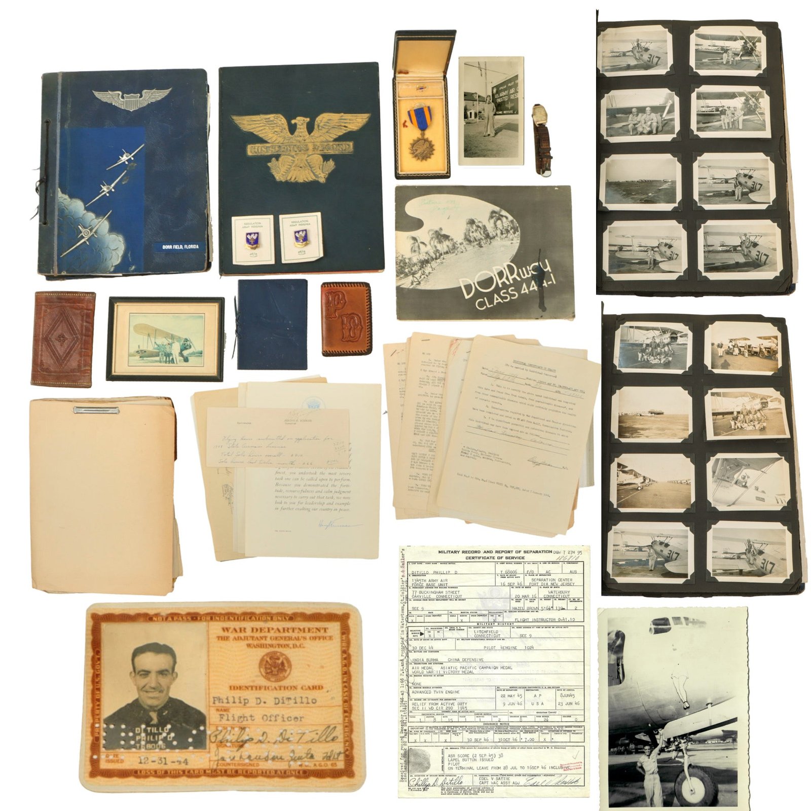 Original U.S. WWII AAF Engraved Watch, ID Card, Photo Albums, & Ephemera of Phillip D. DiTillo, 1304th AAF Base Unit ATC