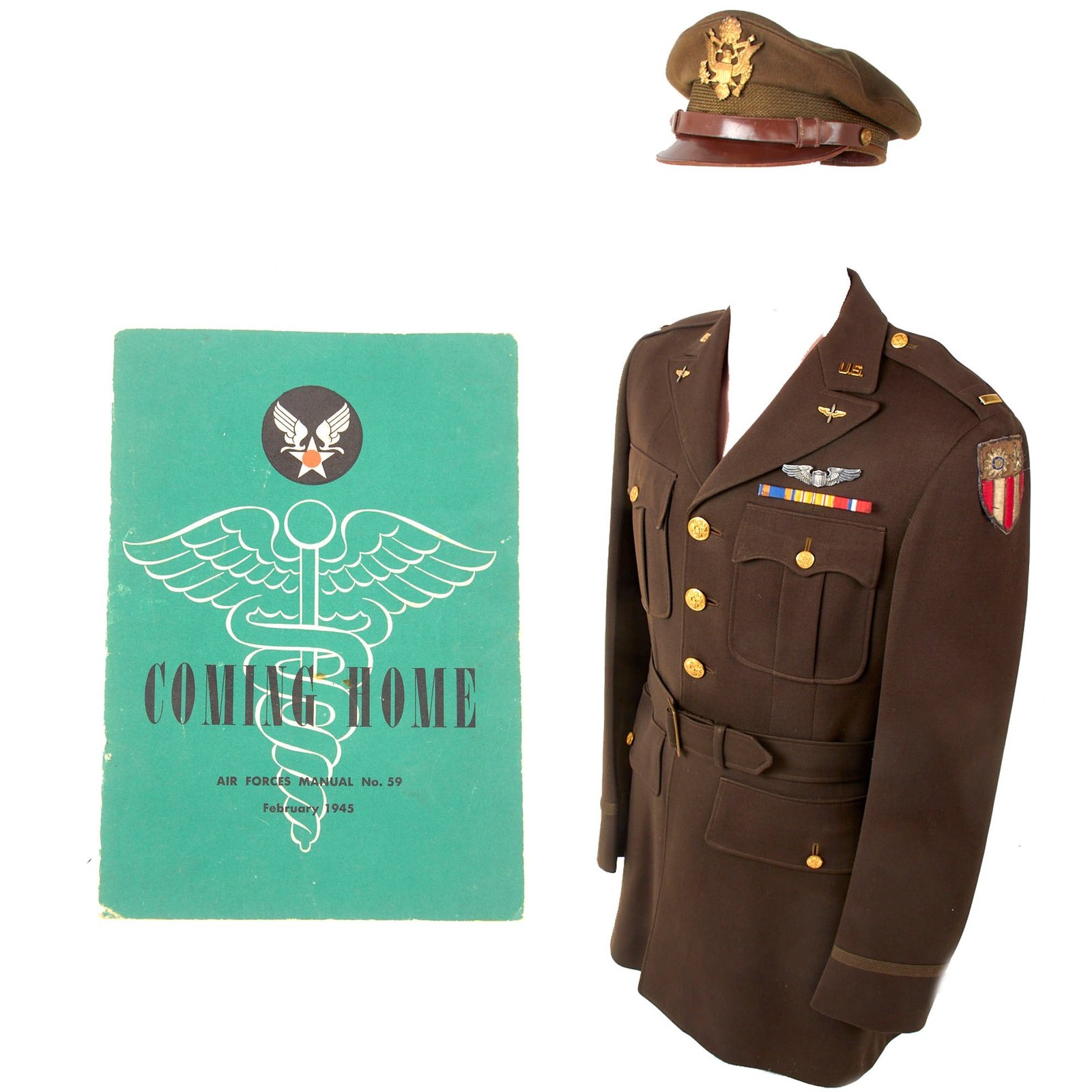 Original U.S. WWII AAF CBI Pilot’s Uniform with Bullion SSIs and Officer’s Visor Cap - Sterling Pilot Wings