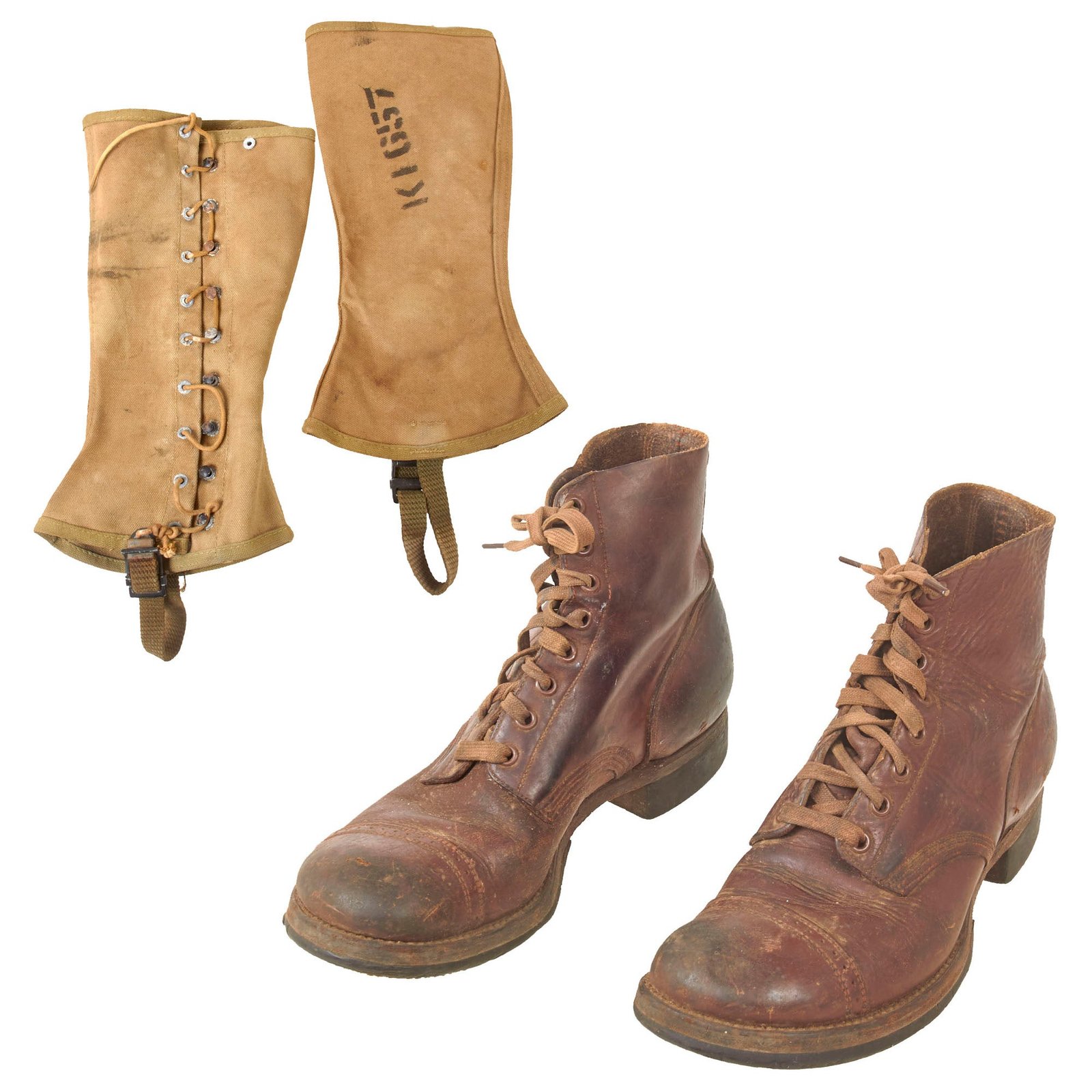 Buy Original U.S. WWII 1942 Dated GI Cap Toe Type II Composition Sole Service Shoes with Leggings | Original Firearms Antique For Sale