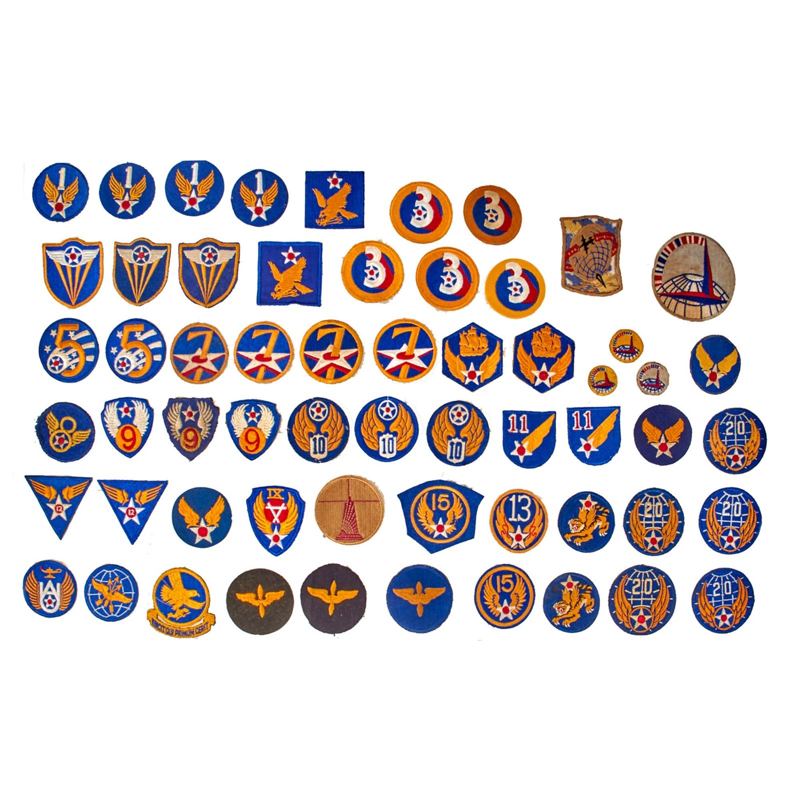 Original U.S. WWII AAF Army Air Forces Patch Lot with Great Variation - 59 Patches Total