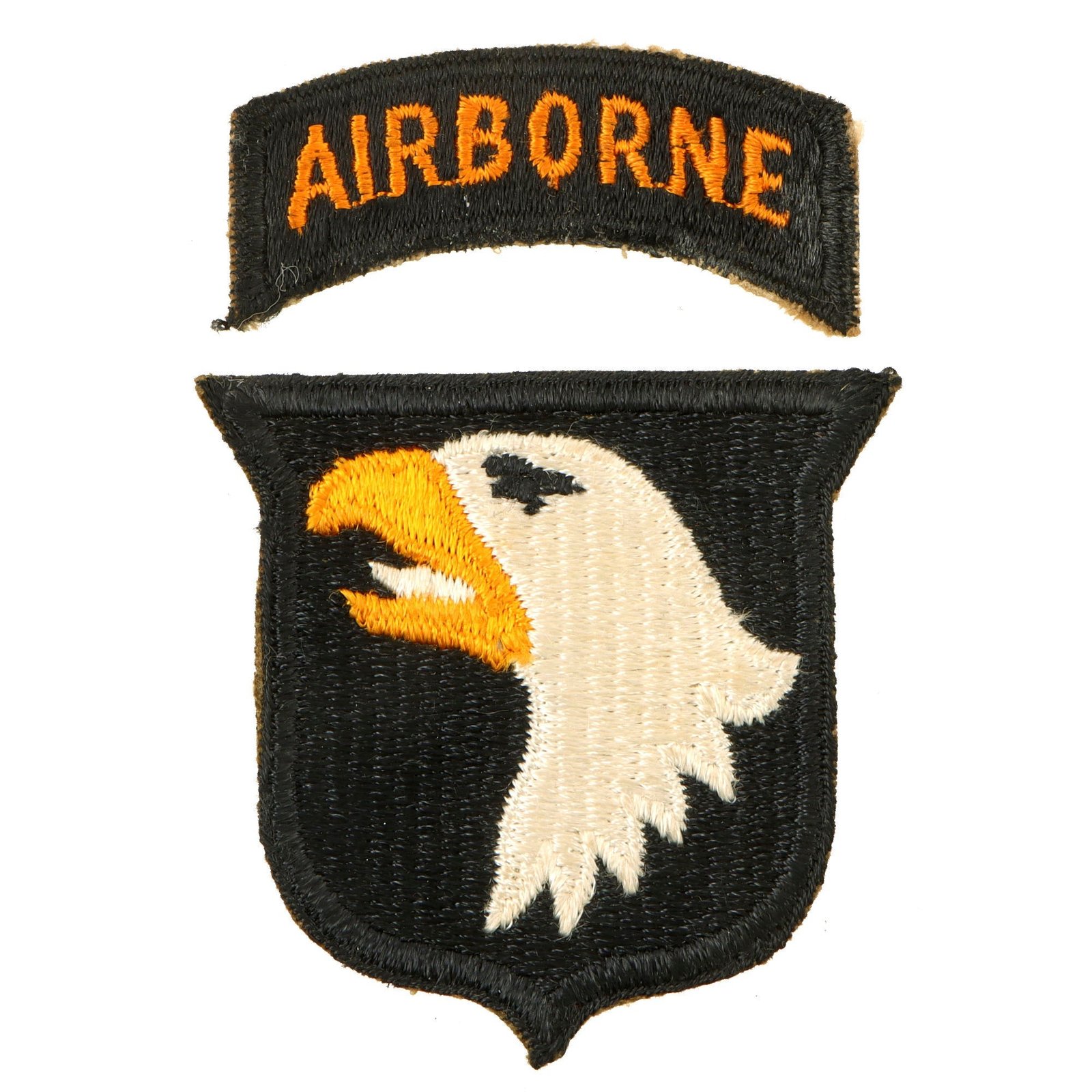 Original U.S. WWII Rare 101st Airborne Division White Tongue Patch with Green Back & Detached Rocker - Type 6
