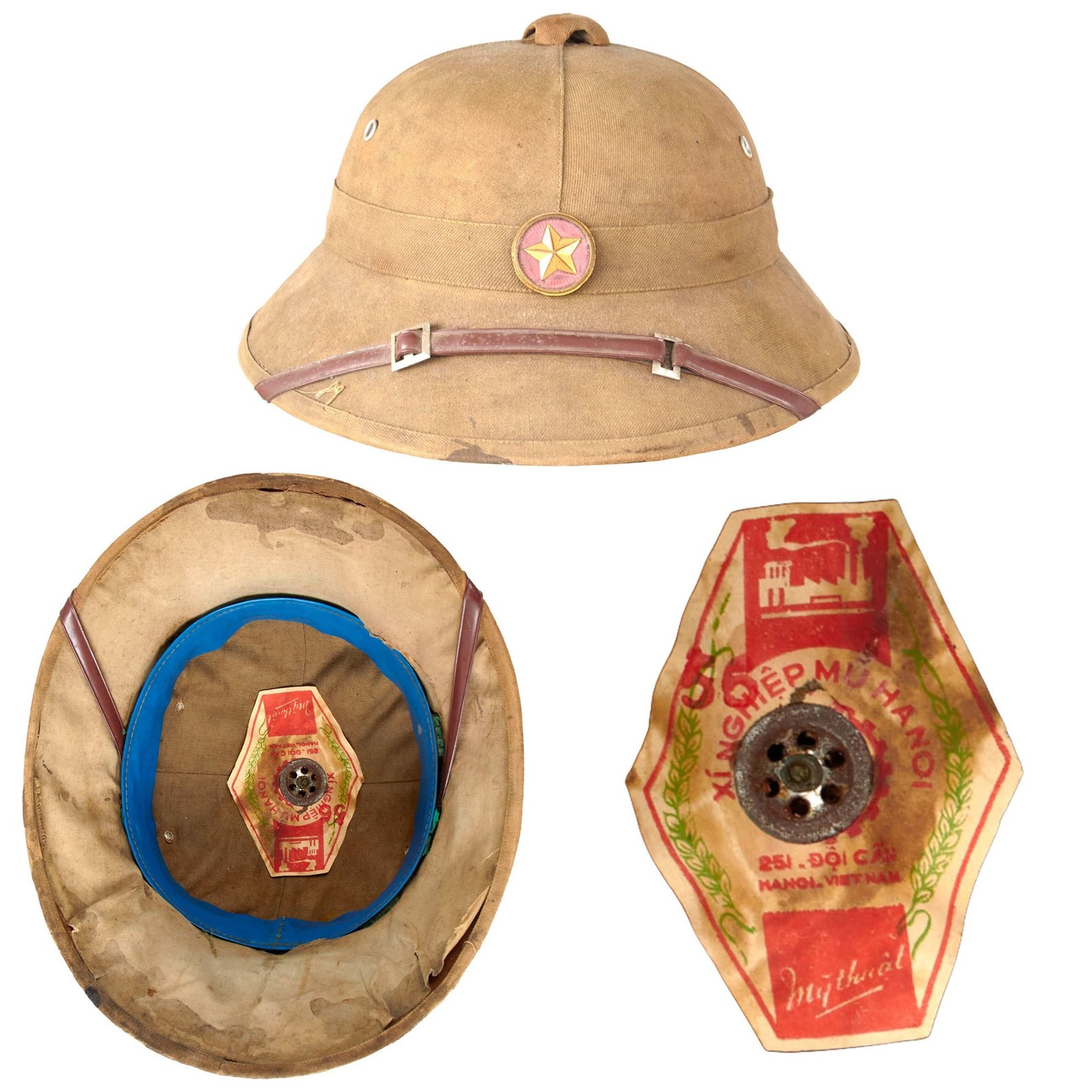 Buy Original Vietnam War North Vietnamese Army (NVA) Pith Helmet with Red Star Badge & Hanoi Maker’s Label - Correct Wartime 1960s Construction | Original Firearms Antique For Sale
