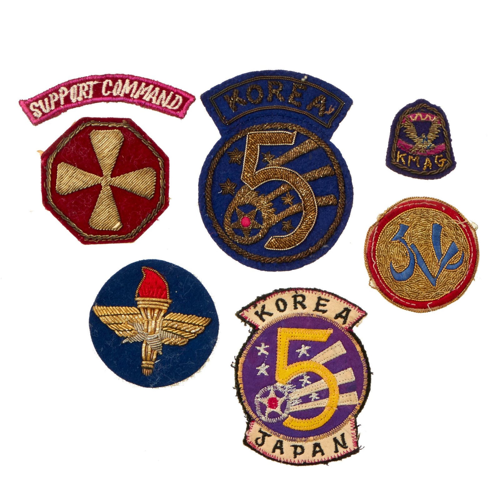 Buy Original U.S. Korean War 5th Air Force in Korea Theater-Made Bullion Patch SSI Lot with Support Command and KMAG - Lot of 6 | Original Firearms Antique For Sale