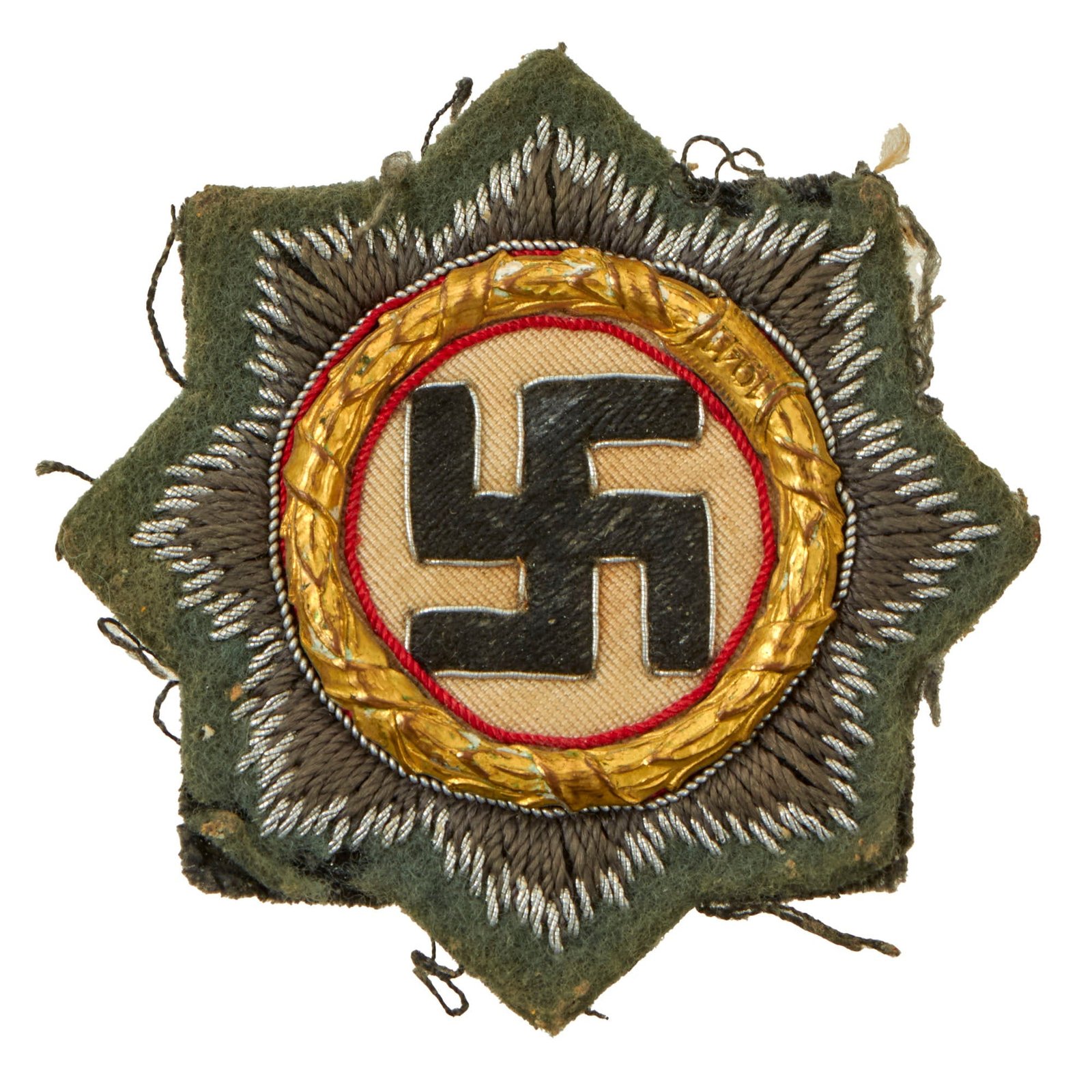Buy Original German WWII Heer Gold 1941 German Cross Award Embroidered Cloth Badge - Uniform Cutoff | Original Firearms Antique For Sale