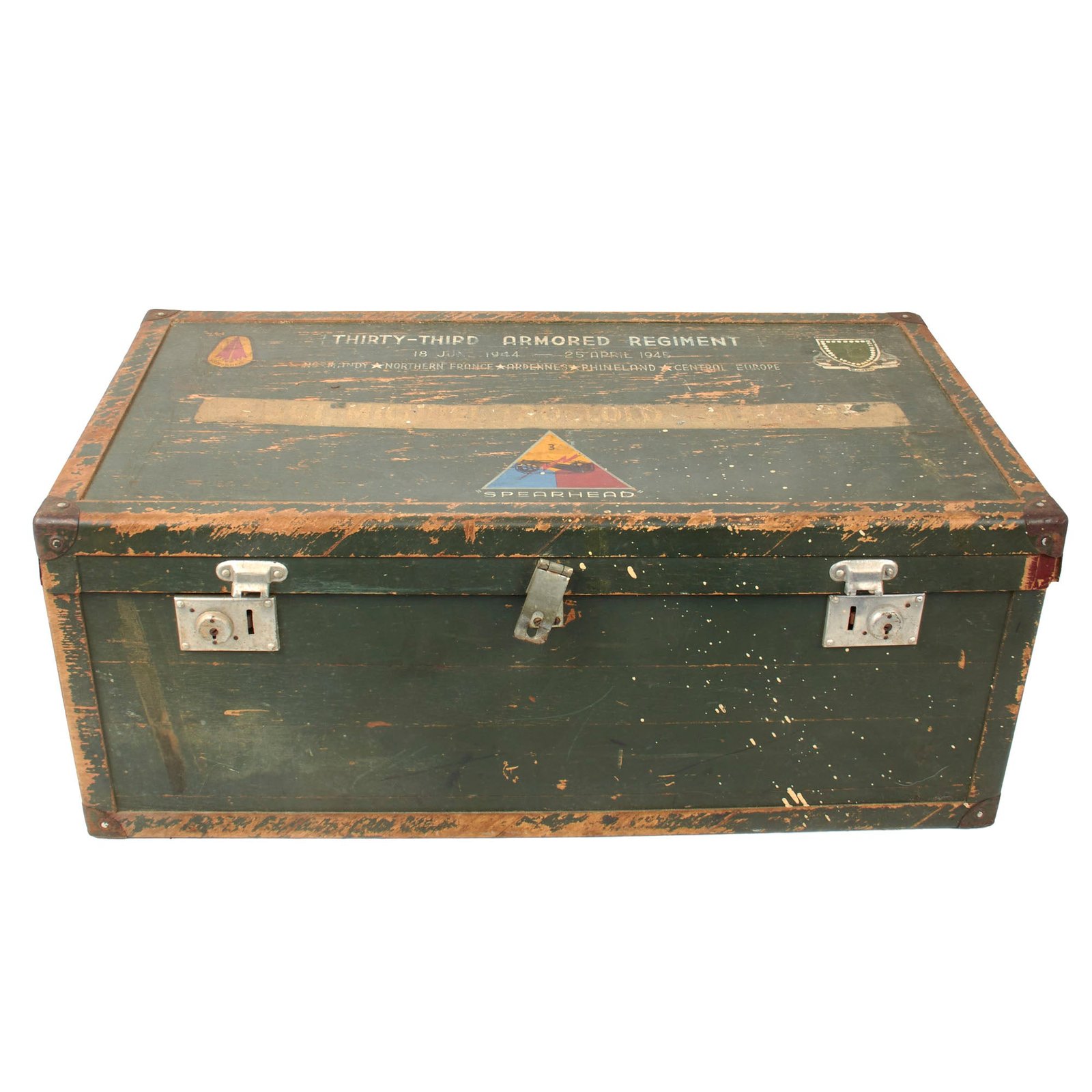 Original U.S. WWII 33rd Armored Regiment Painted Theater-Made Steamer Trunk - S/Sgt. Michael Troccolo