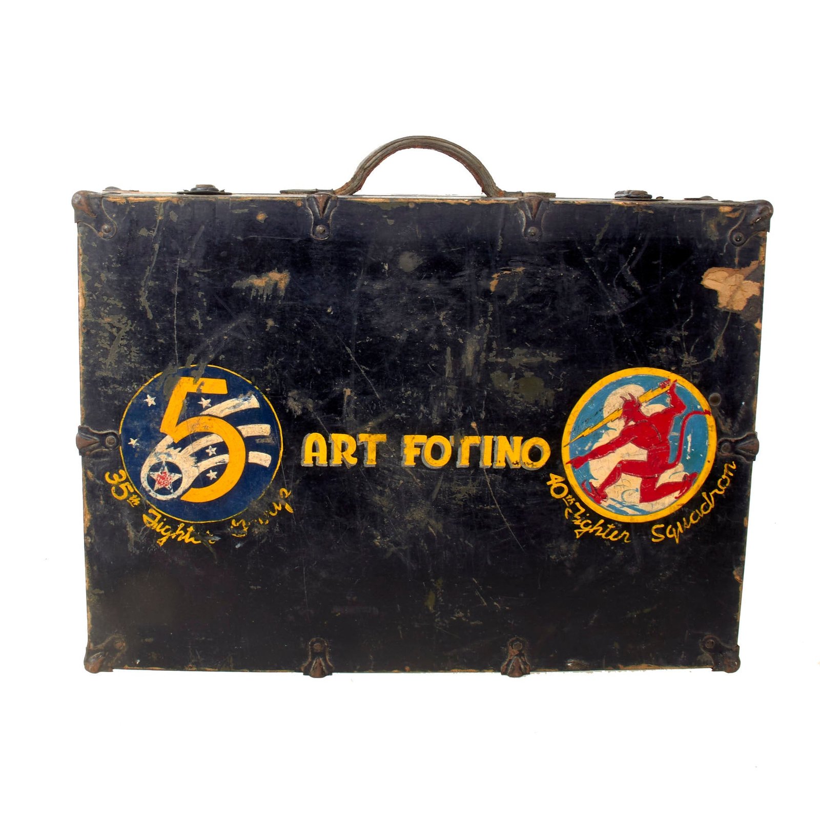 Buy Original U.S. WWII Named “The Red Devils” 40th Fighter Squadron 35th Fighter Group Painted Suitcase “Art Fotino” - Arthur G. Fotino | Original Firearms Antique For Sale