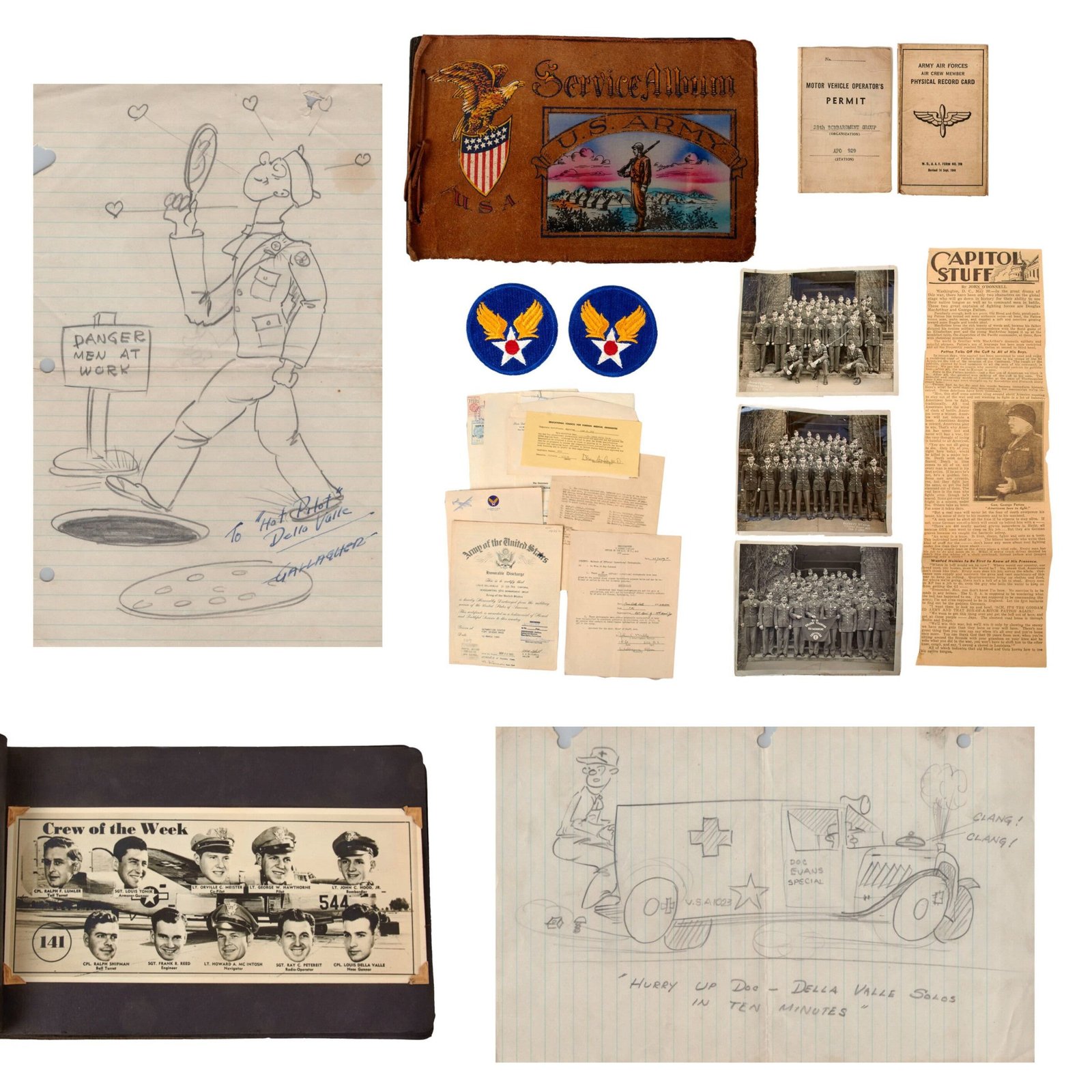 Original U.S. WWII AAF Nose Gunner Photo Album Group with Folder of Documents & Great Photographic Content - Corporal Louis Della Valle, 82nd Bomb Squad, 38th Bomb Group