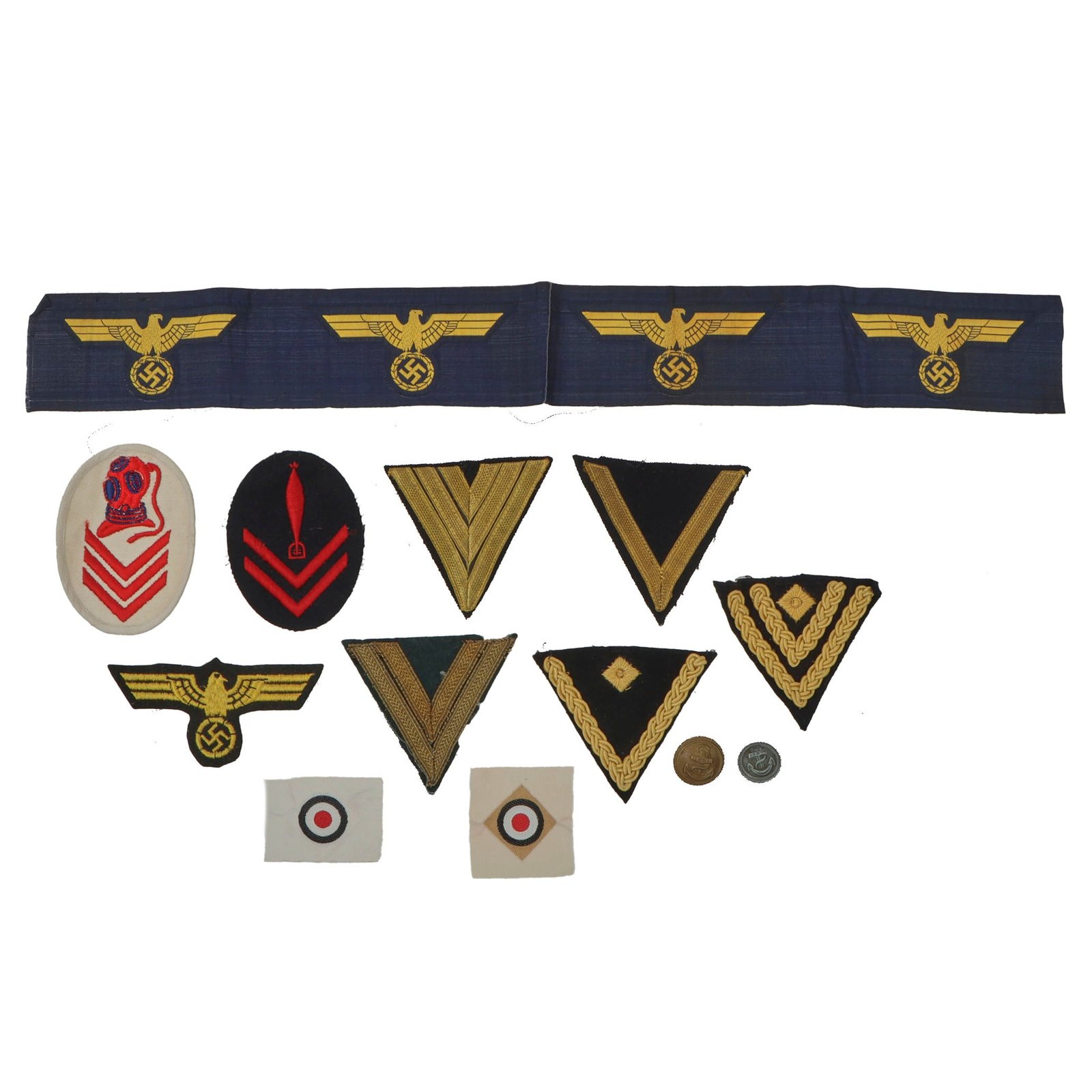Original German WWII Kriegsmarine Insignia Grouping - Breast Eagles, Sleeve Chevrons, and More - 13 Items