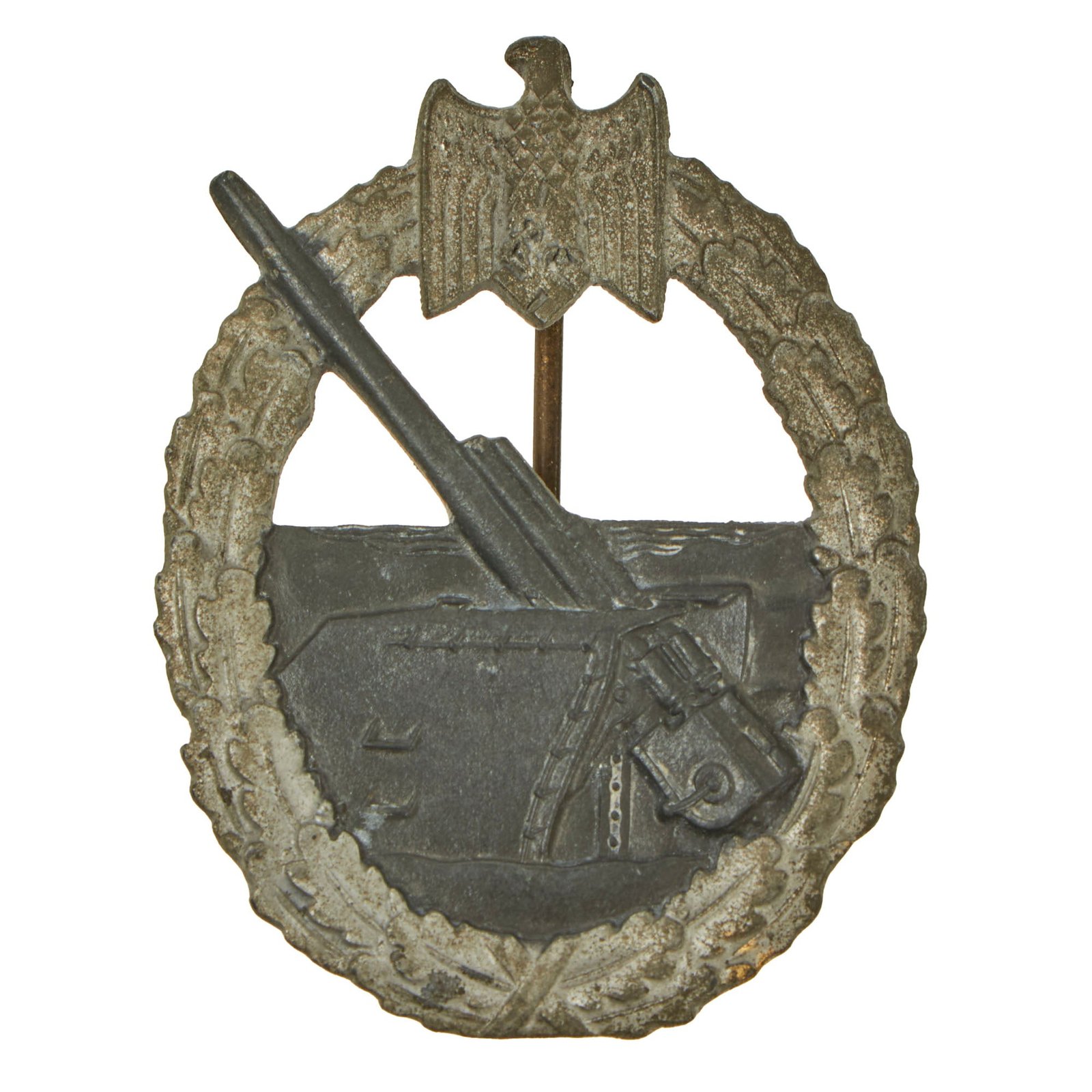 Original German WWII Kriegsmarine Coastal Artillery Badge - Unmarked Solid Back
