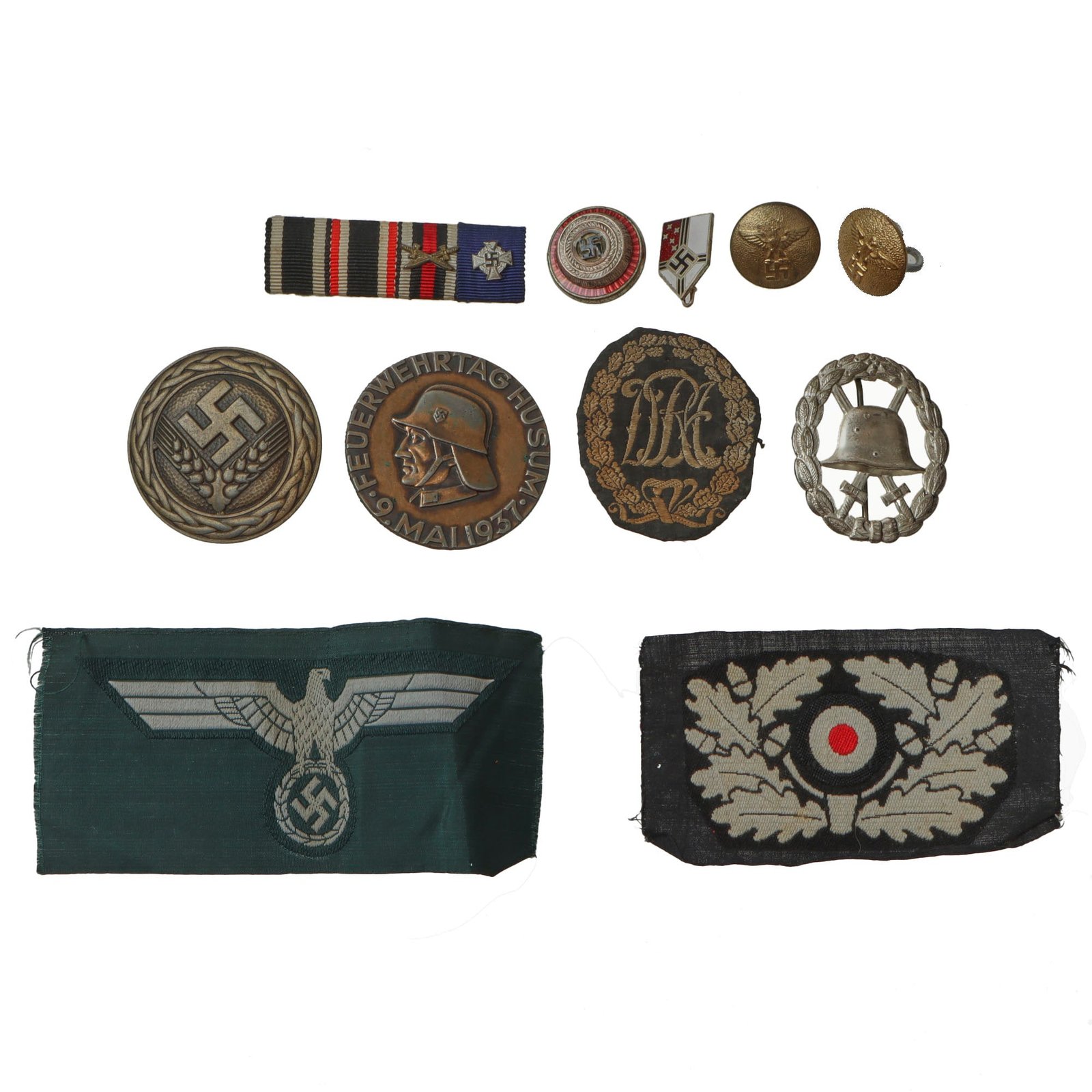 Original German WWI - WWII Award and Insignia Grouping with WWI Cutout Silver Wound Badge - 11 Items