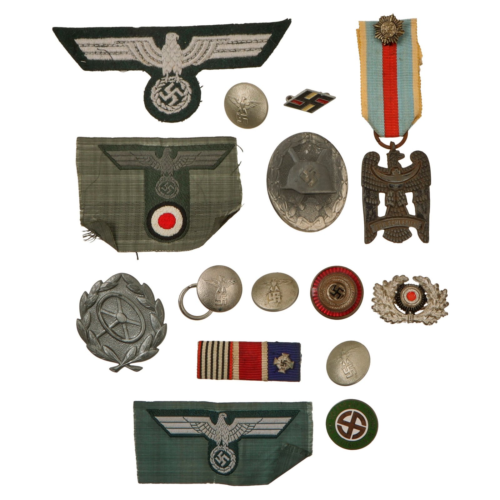 Original German WWI - WWII Award and Insignia Grouping with Silesian Eagle and Silver Wound Badge - 12 Items