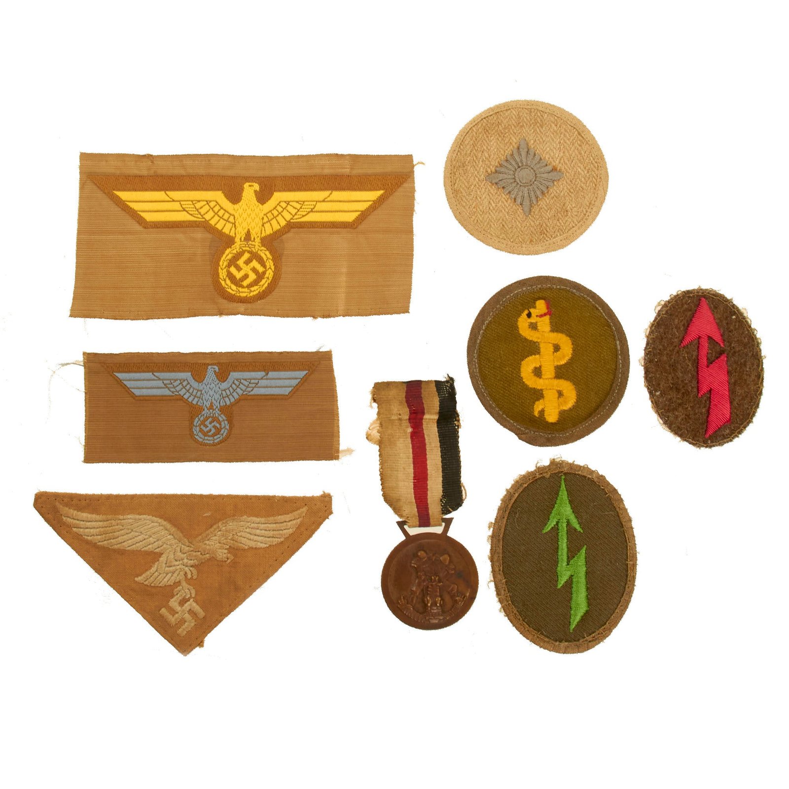 Original German WWII DAK Tropical Insignia Lot with Patches & Eagles - 8 Items