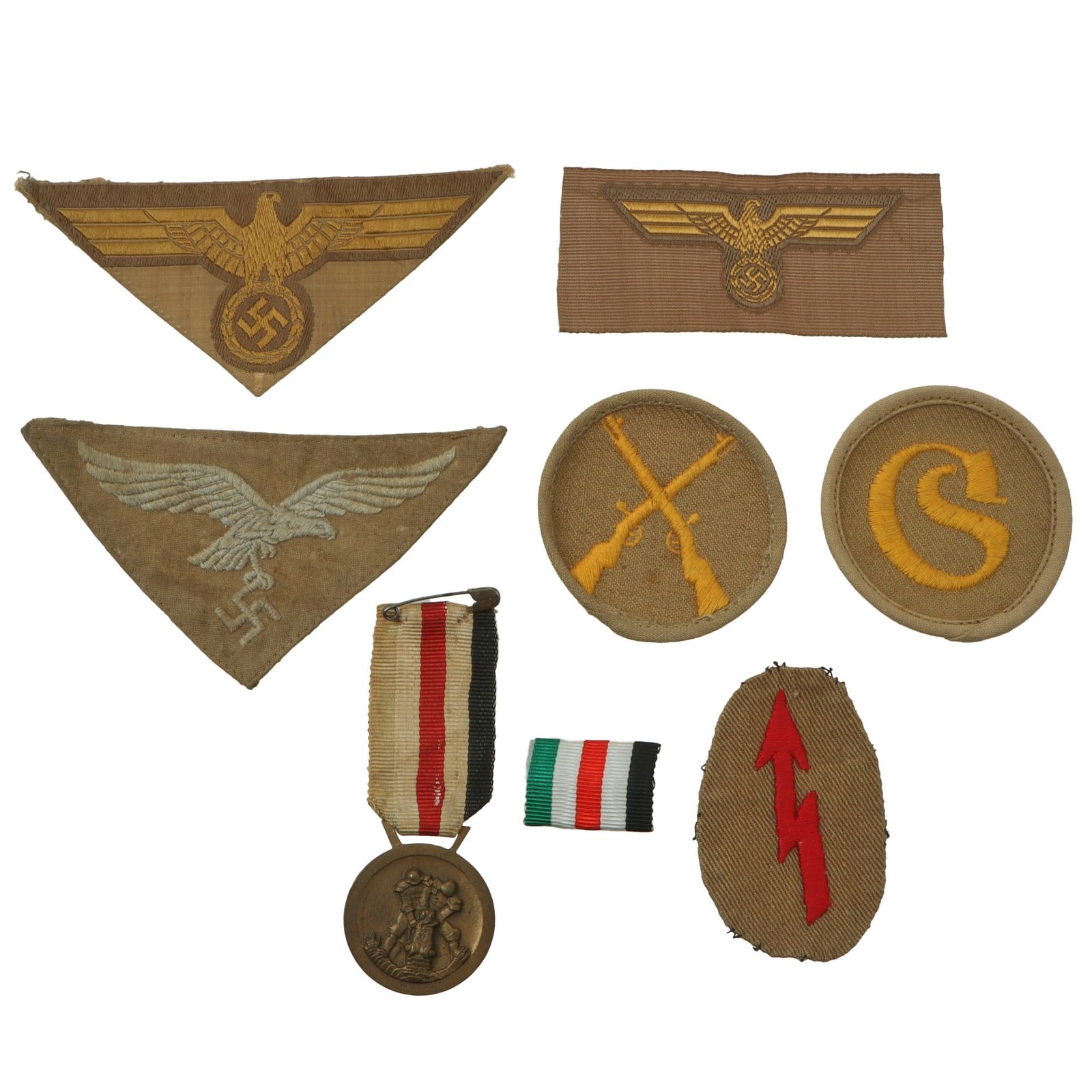 Original German WWII DAK Tropical Insignia Lot with Italian-German Africa Campaign Medal - 8 Items