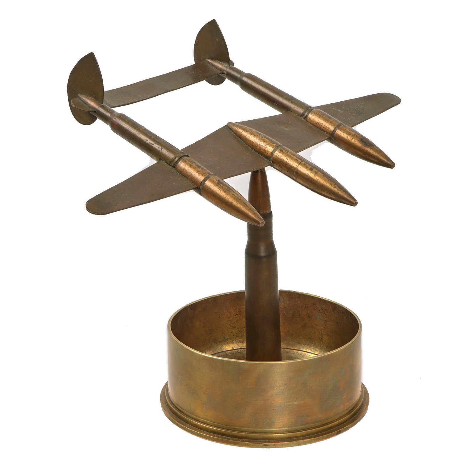 Original U.S. WWII P-38 Lightning Trench Art Brass Ashtray - Shell Dated 1941