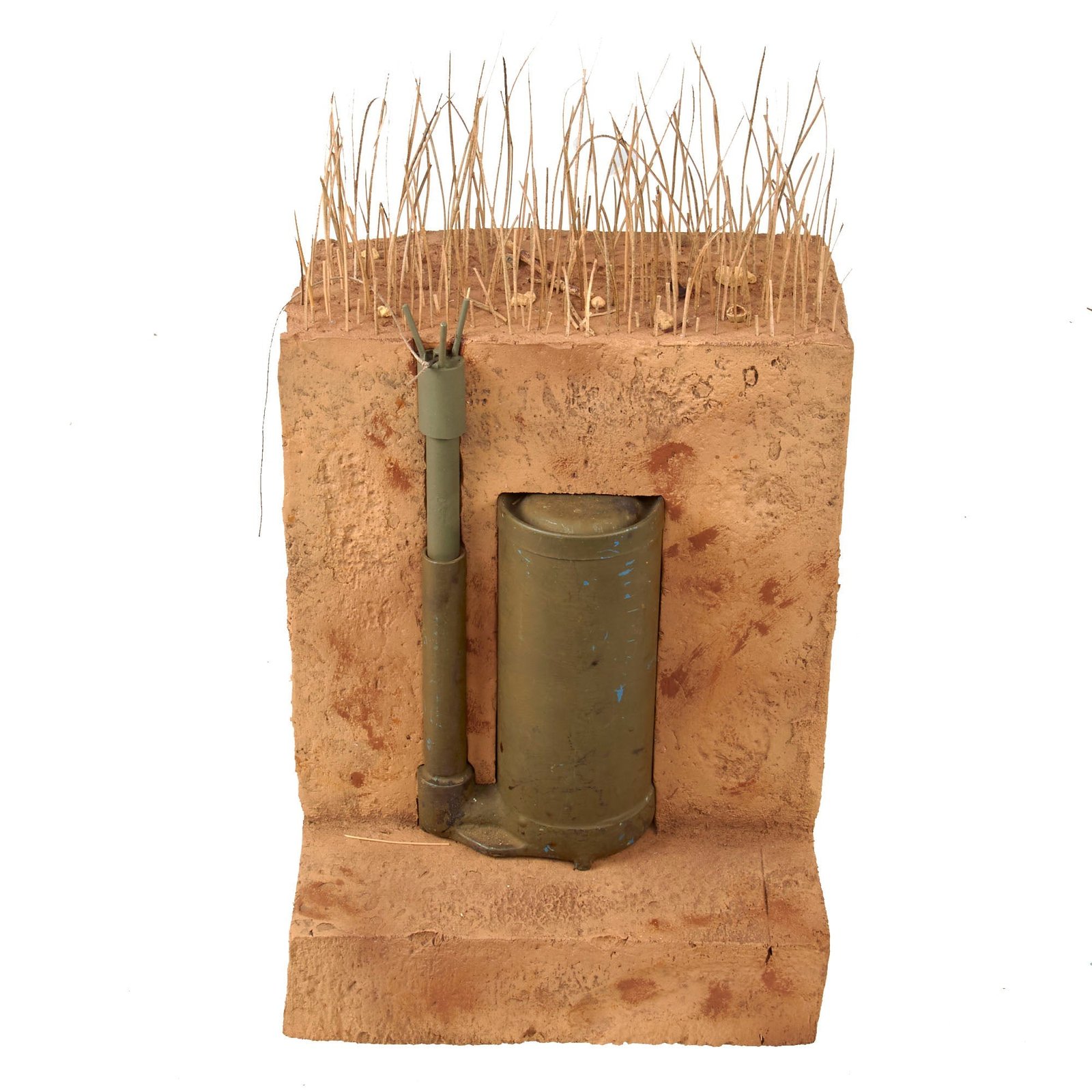 Original U.S. WWII M2A4 Bounding Anti-Personnel Mine With M6A1 Pressure/Pull Fuse - INERT Earth Cutaway EOD Visual Training Aid