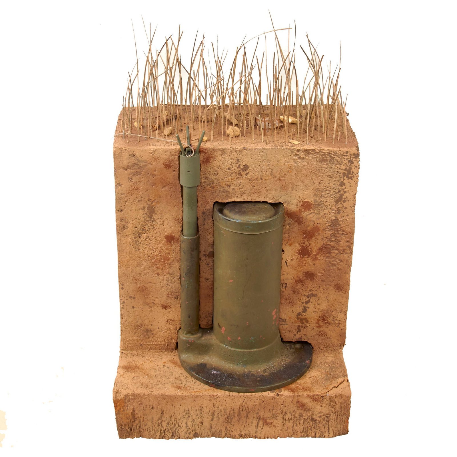 Original U.S. Korean War M48 Parachute Trip Wire Flare - INERT Earth Cutaway EOD Visual Training Aid