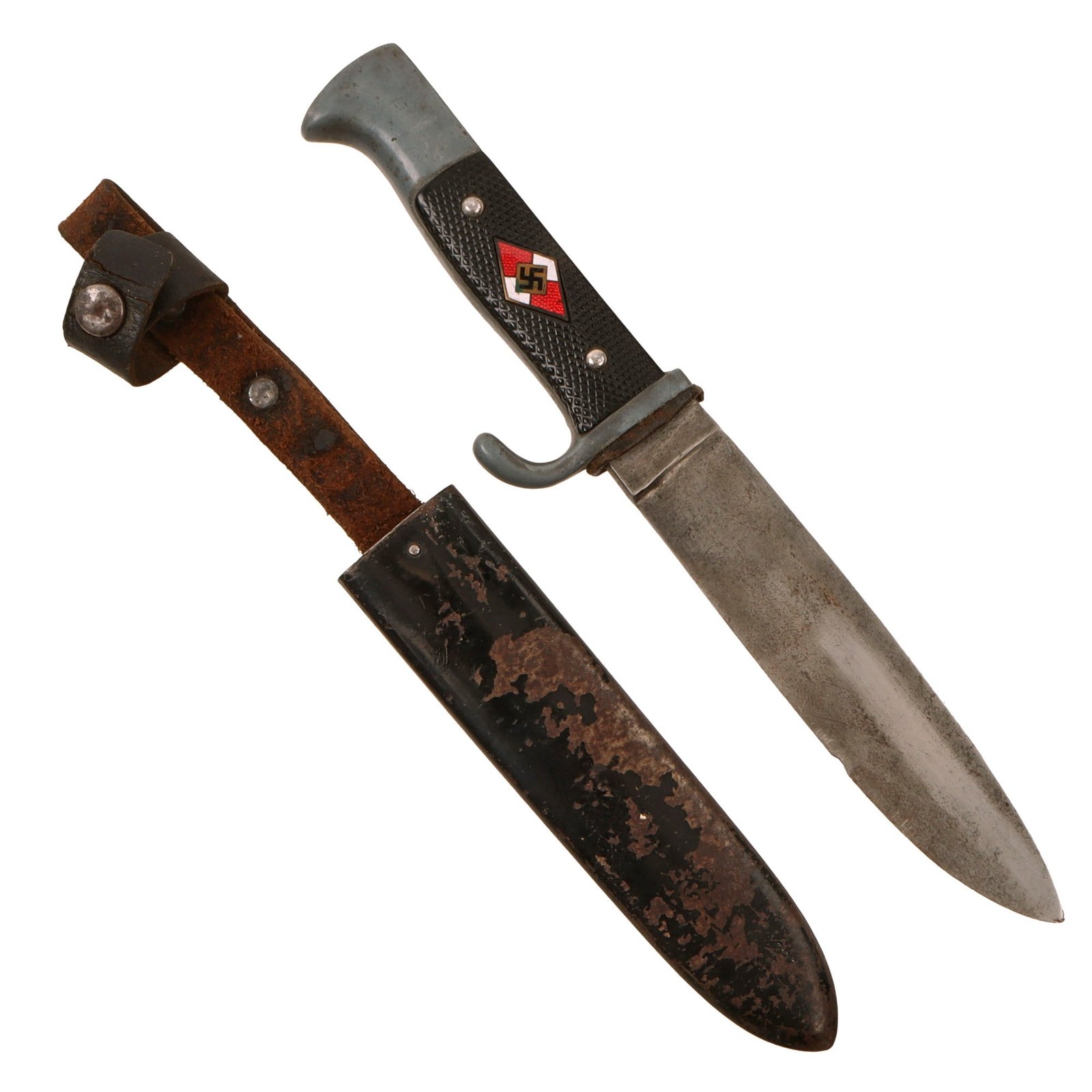 Original German WWII Transitional HJ Knife by Rare Maker August Merten of Solingen with Scabbard - RZM M7/31