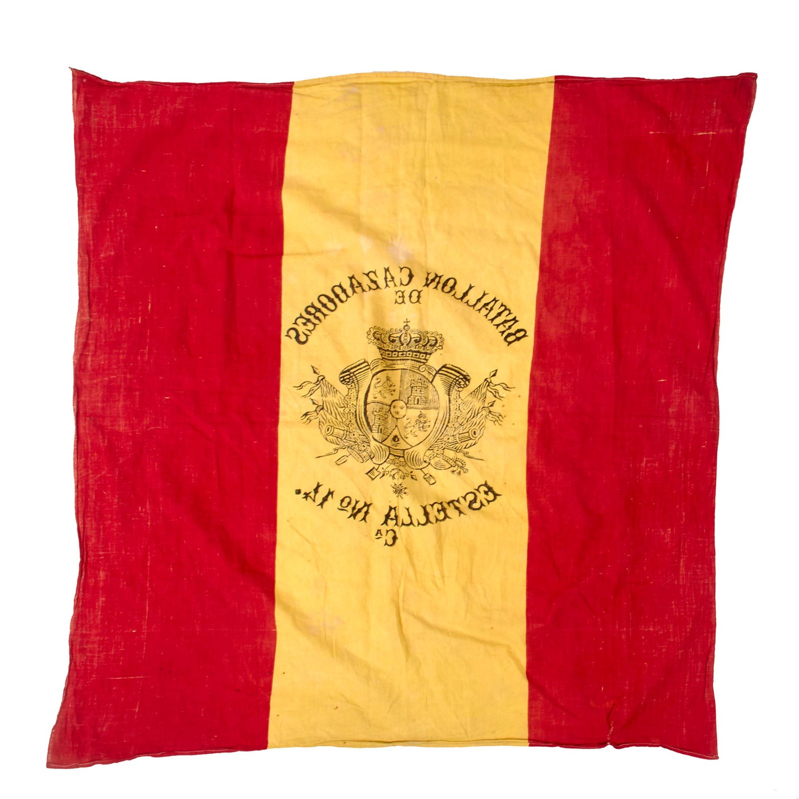 Original Spanish-American War Spanish Army Regimiento de Cazadores No. 14 Knapsack Flag - Defended Cuba During War at Guantánamo Bay & Battle of Cuzco Well - 31 x 35”
