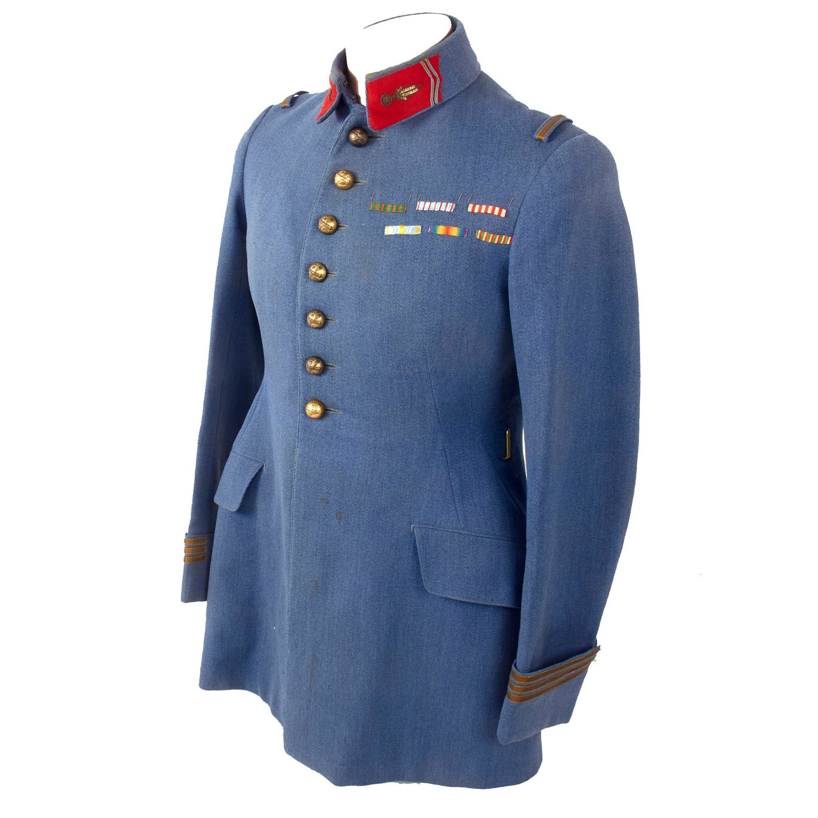 Original French WWI Artillery Captain’s Horizon Blue Wool Uniform Set With Stitched Ribbons - Six Ribbons Total