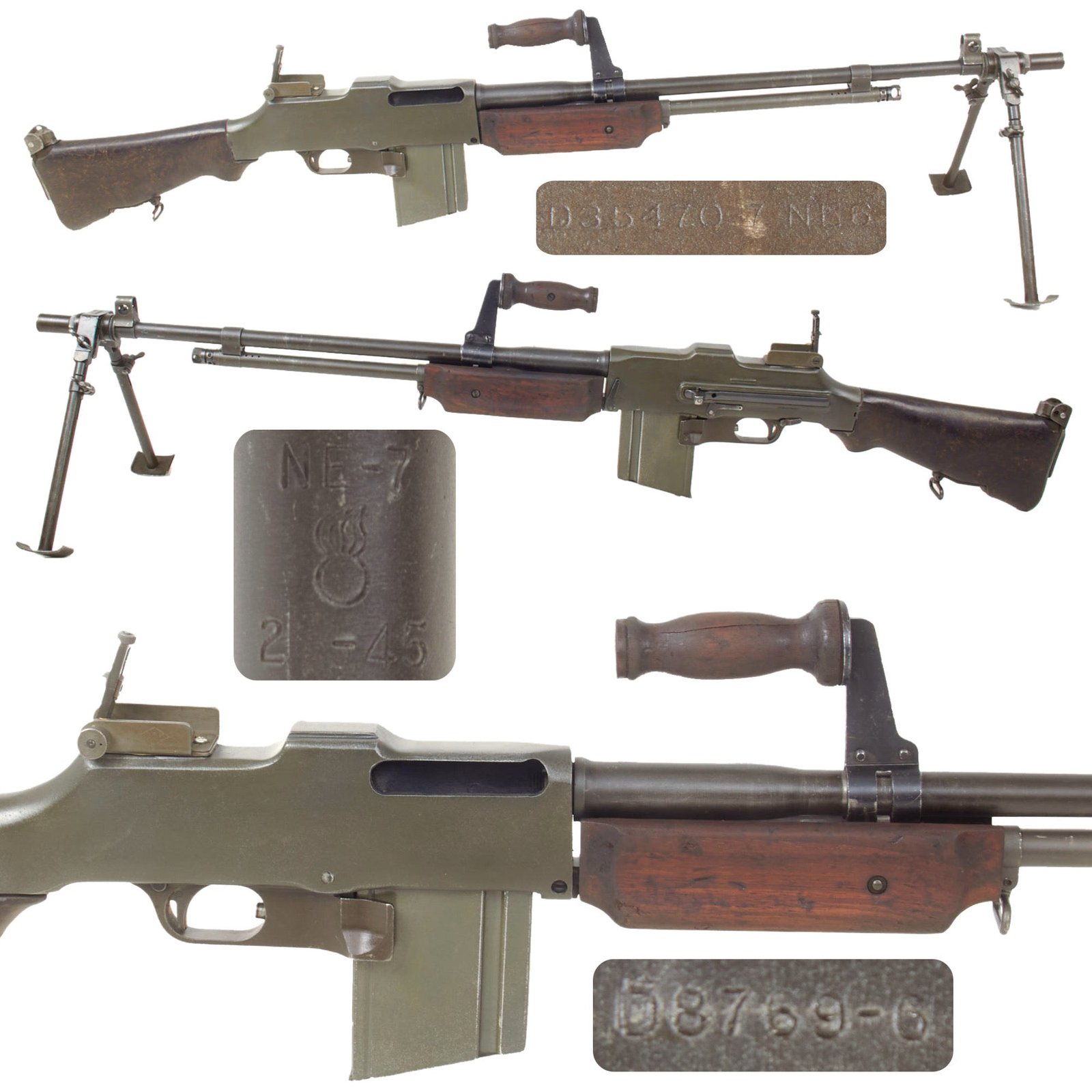 Original U.S. WWII BAR Browning M1918A2 Display Gun Constructed using Genuine Parts - Live NE-7 Barrel Dated 2-45