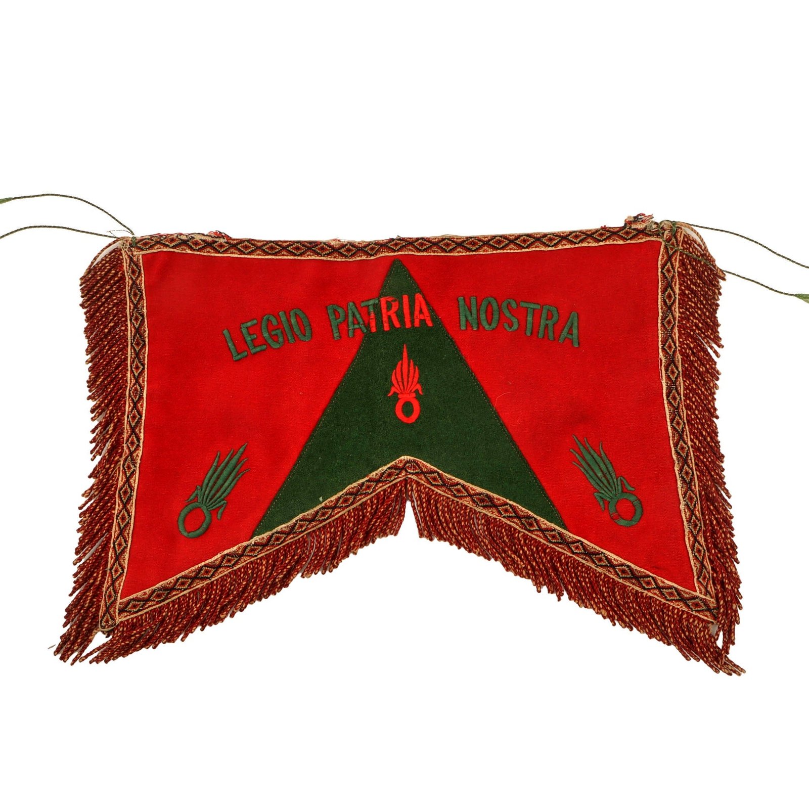 Original French First Indochina War Era Foreign Legion Trumpet Bugle Swallowtail Banner with Fringe - Legio Patria Nostra - 9 x 12”