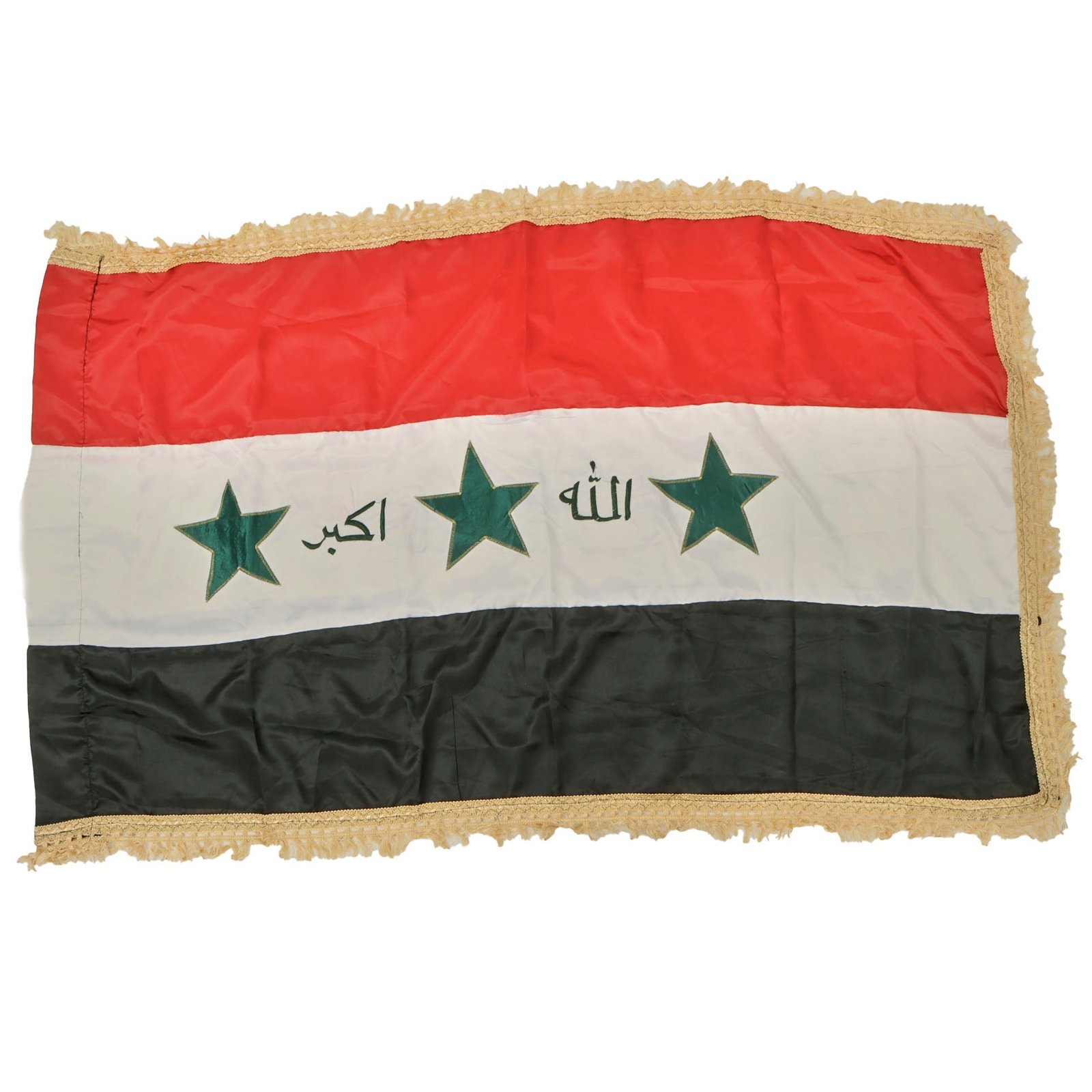 Original Iraqi National Battle Flag with Fringe - Operation Iraqi Freedom Bring Back - 30 x 50”