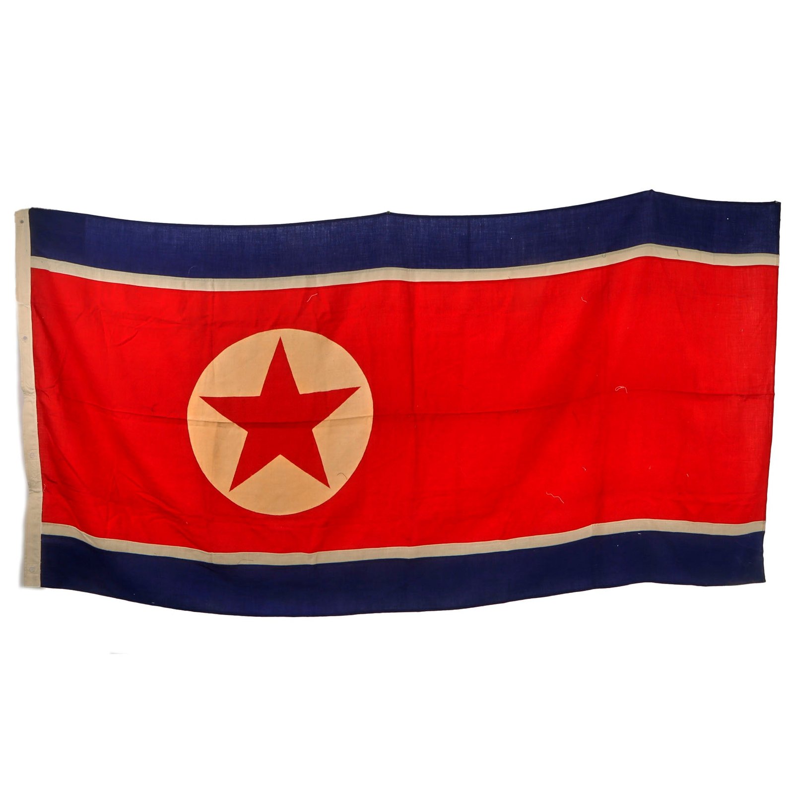 Original North Korea 1950s Very Large National Flag with Header -  46 x 94”