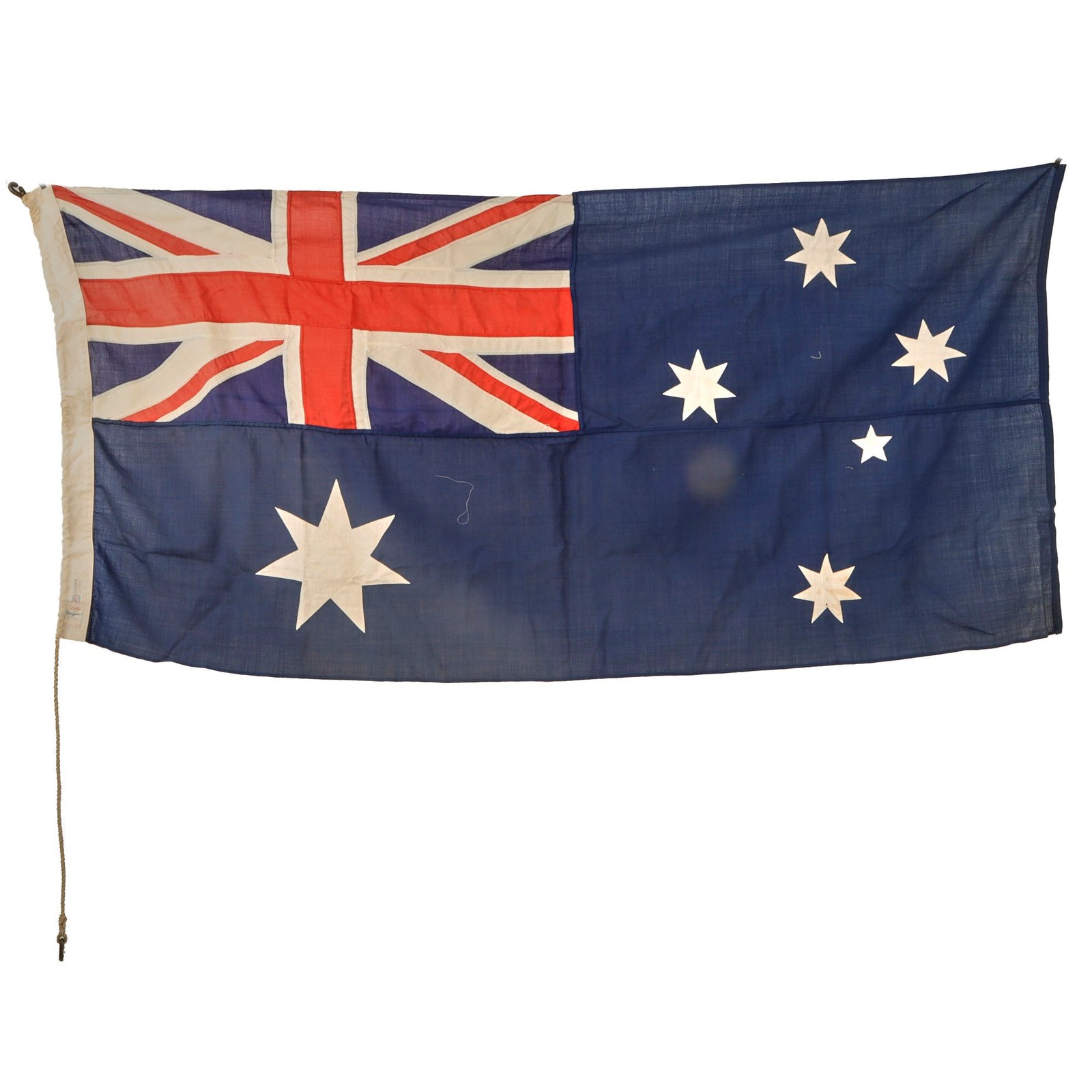 Original Australian Post-WWII Era Applique Large Heavy Cotton Flag by Evan Evans of Melbourne - Official Flagmaskers for XVIth Olympiad 1956 - 31 x 70”