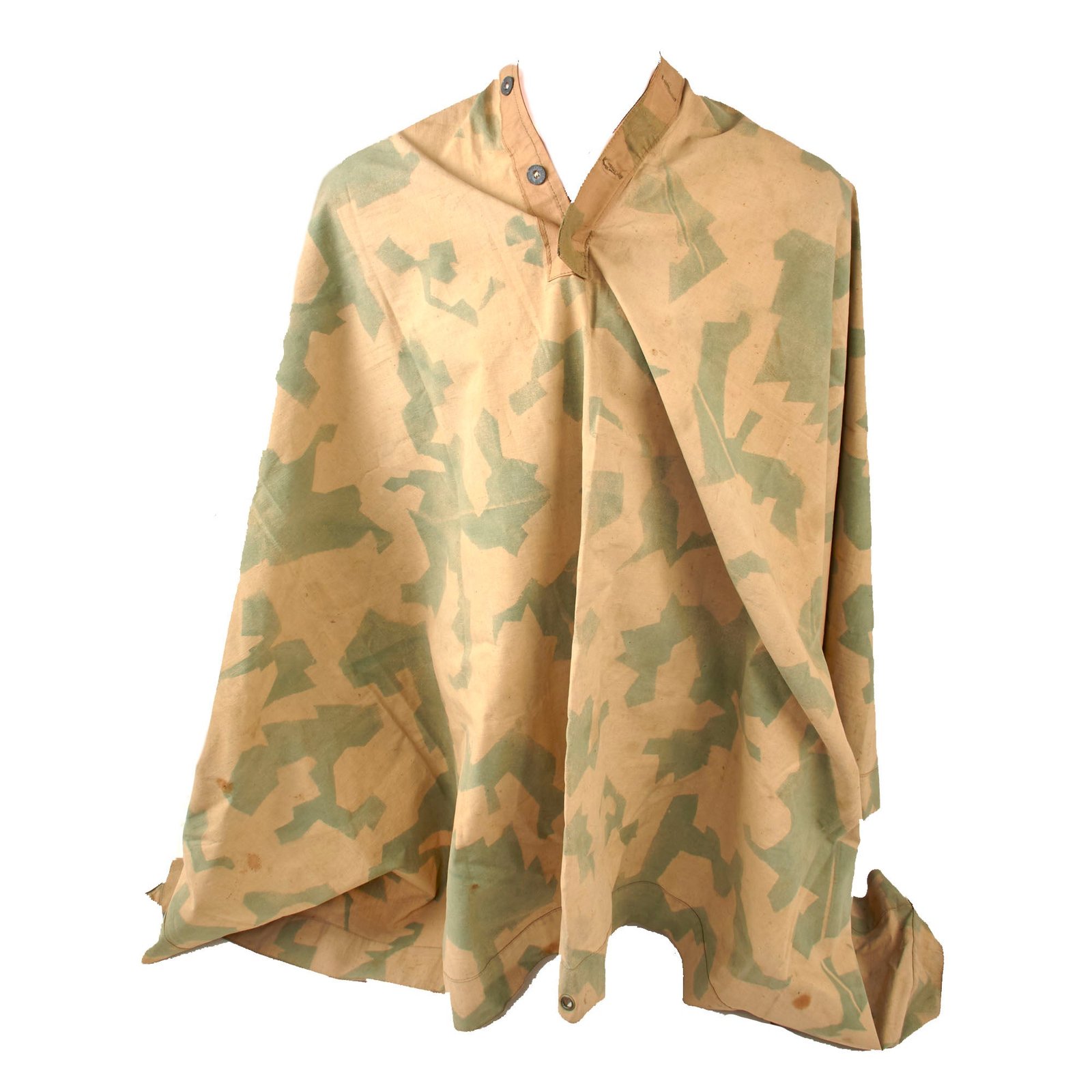 Original French WWII M-1935 Shelter Half Poncho with Rare Screen Printed Geometric Camouflage Pattern - dated 1940