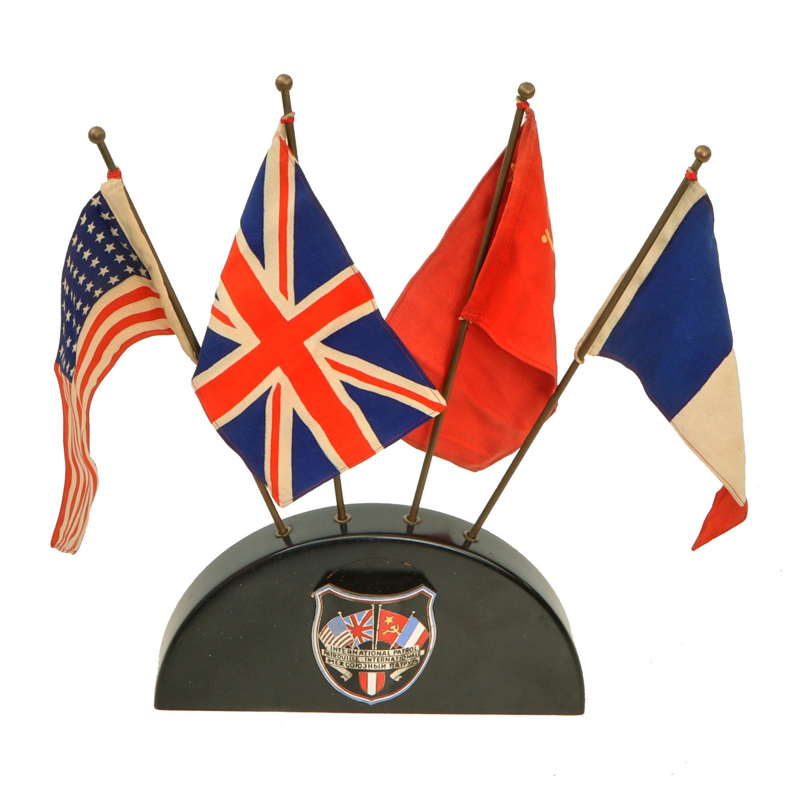Original 1950s U.S. Soviet British & French International Patrol Vienna Desk Flag Mount