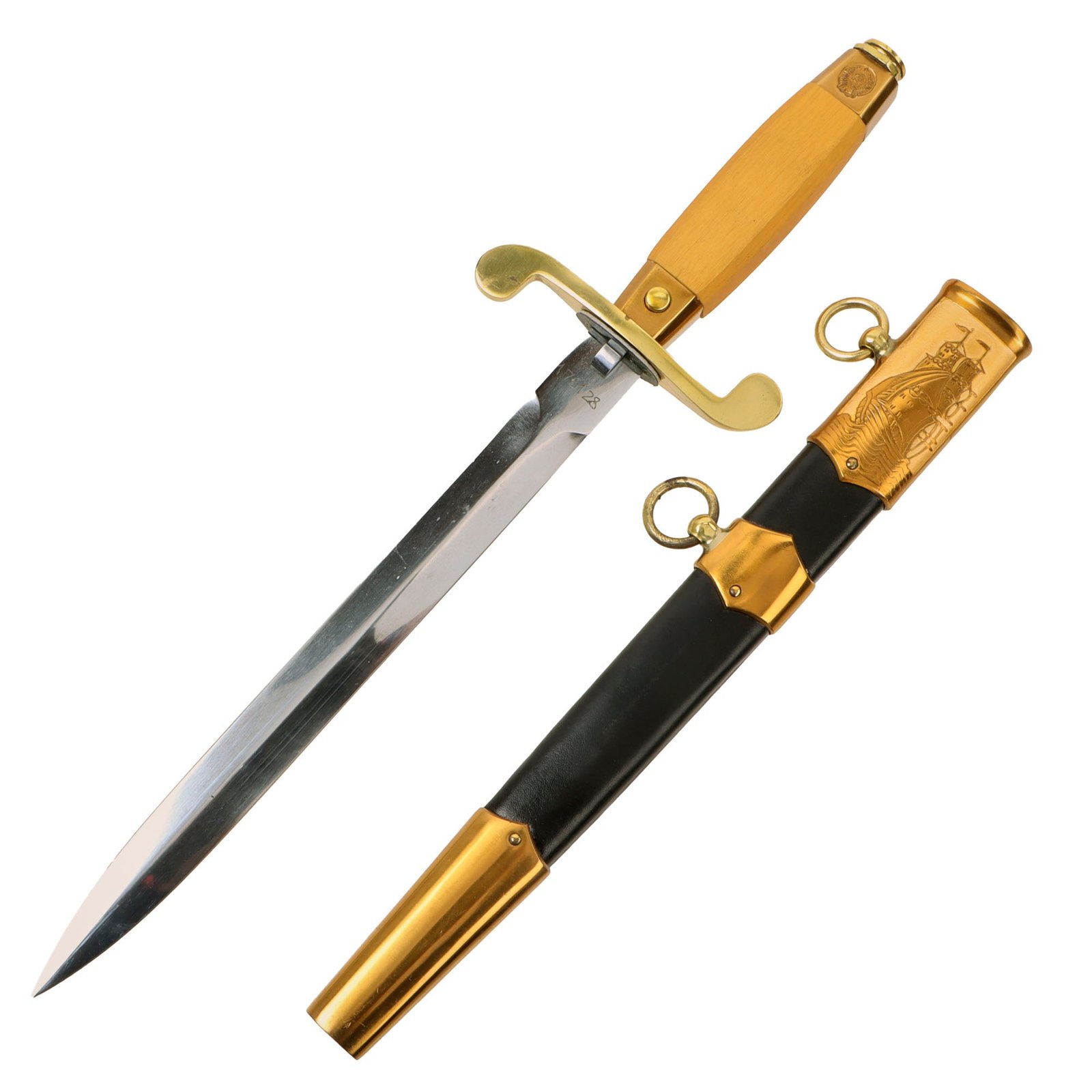 Original Russian Soviet Collapse Era Naval Dagger with Scabbard marked BULAT 1985 - Serial 176128