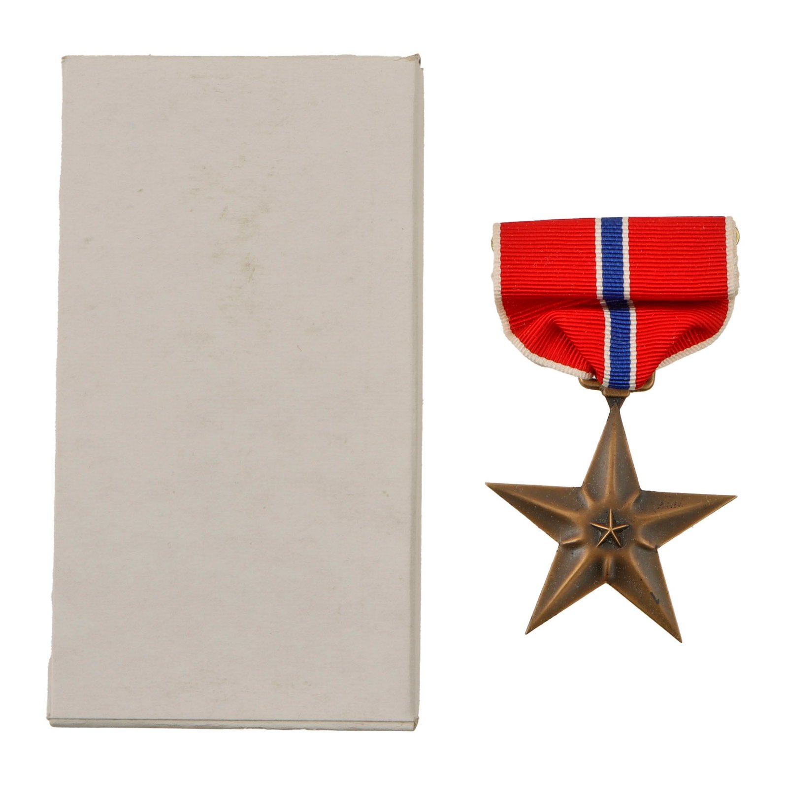 Original U.S. WWII NOS Bronze Star Medal in Original Packing and Box from December 1944 Contract Carton by Swank Inc.